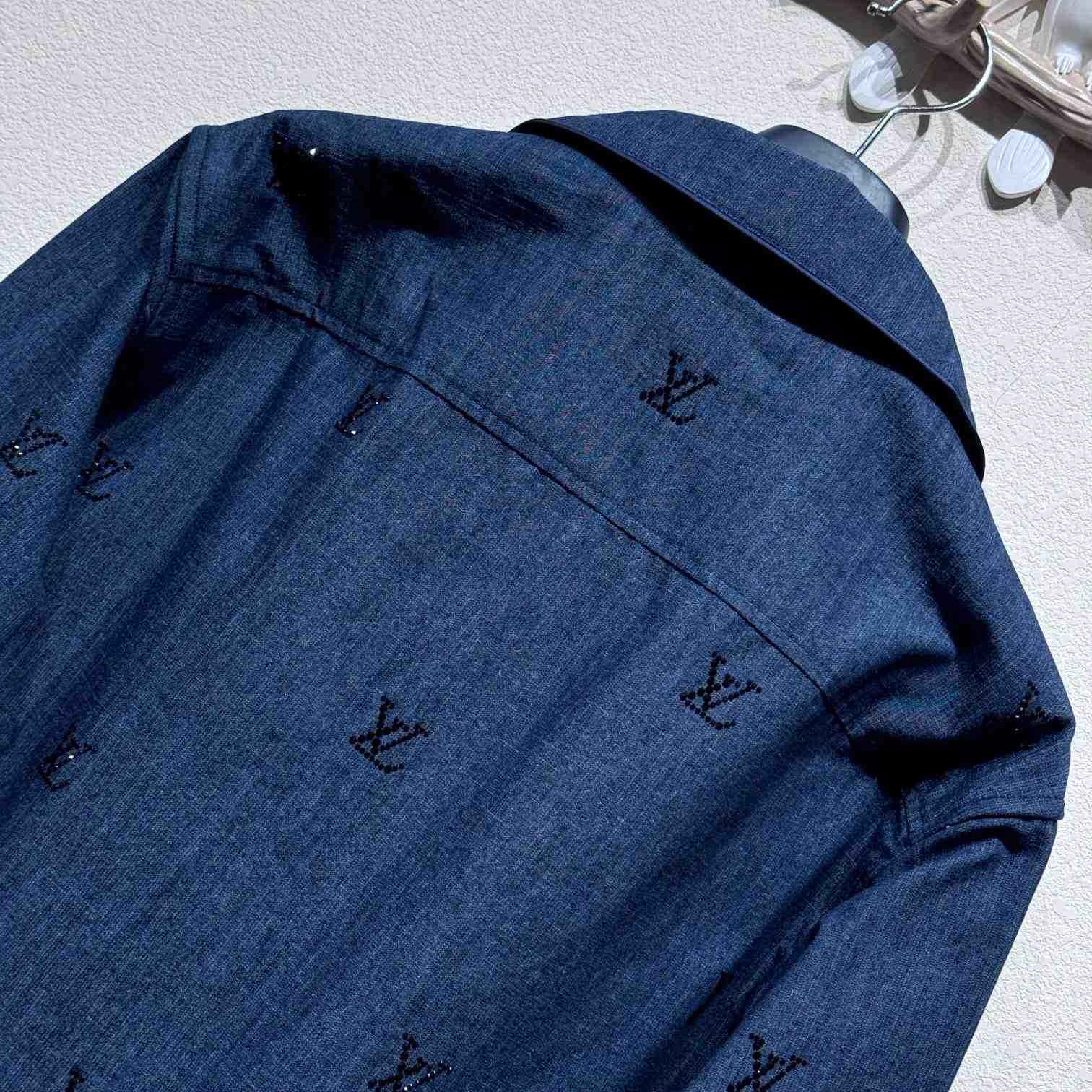 Louis Vuitton LV Blason Embellished Denim Pajama Shirt   1AGJMI - PerfectKickZ