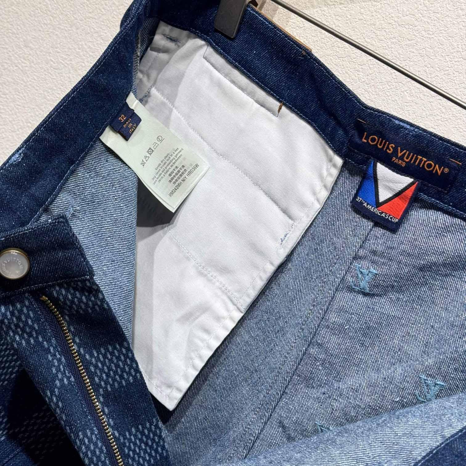 Louis Vuitton Embroidered Damier Denim Shorts  1AFVO5 - PerfectKickZ