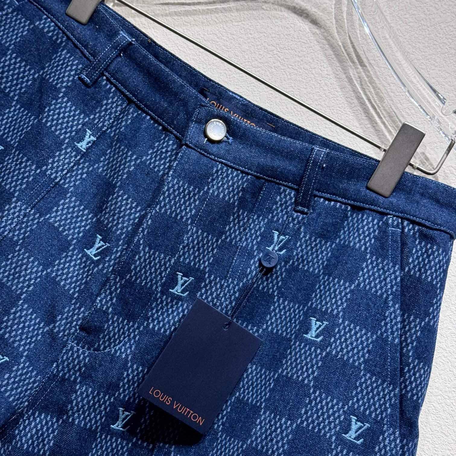 Louis Vuitton Embroidered Damier Denim Shorts  1AFVO5 - PerfectKickZ