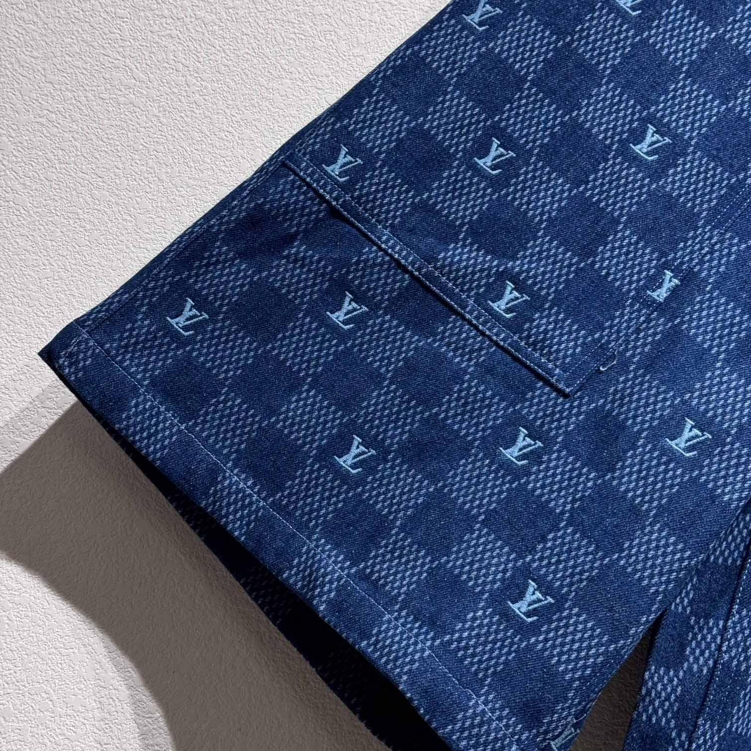 Louis Vuitton Embroidered Damier Denim Shorts  1AFVO5 - PerfectKickZ