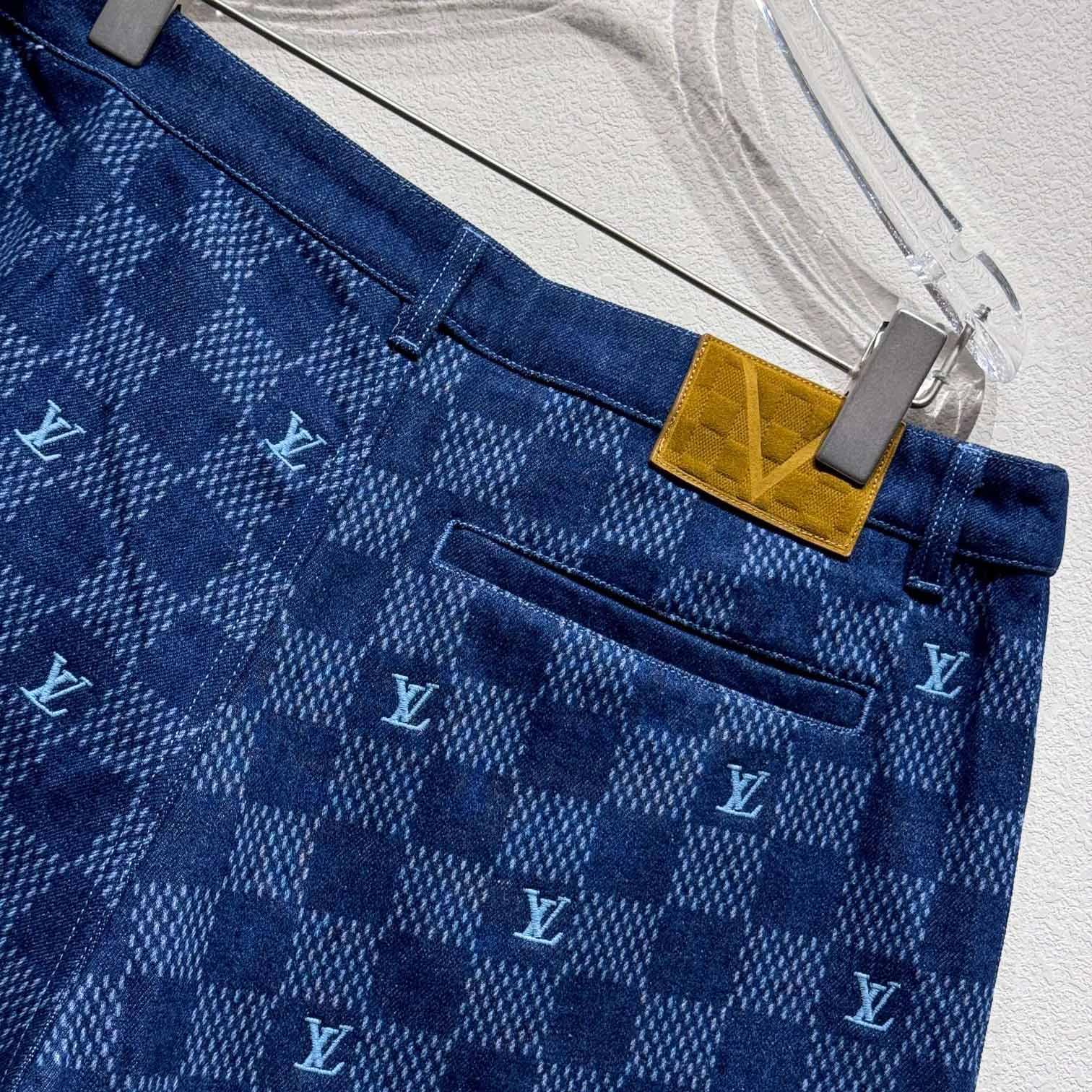 Louis Vuitton Embroidered Damier Denim Shorts  1AFVO5 - PerfectKickZ