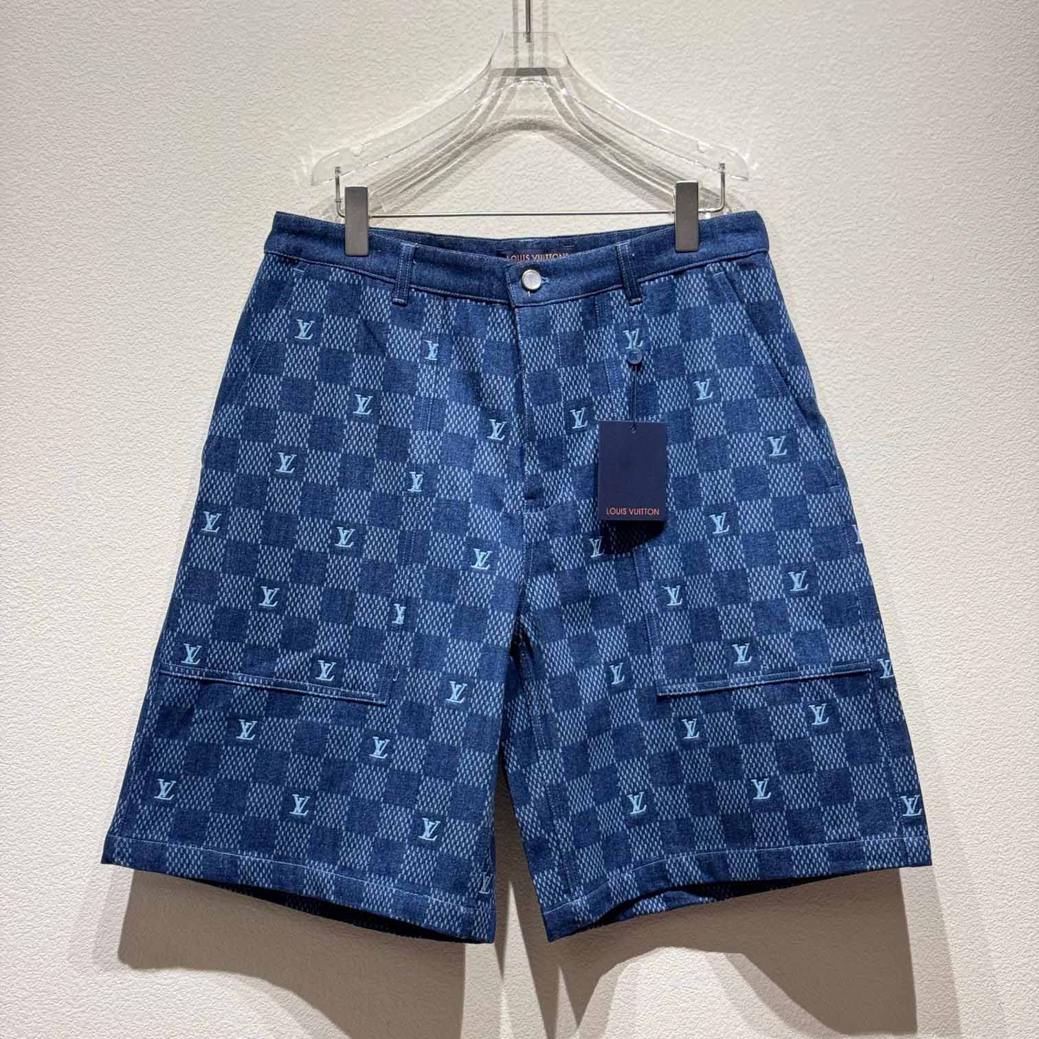 Louis Vuitton Embroidered Damier Denim Shorts  1AFVO5 - PerfectKickZ