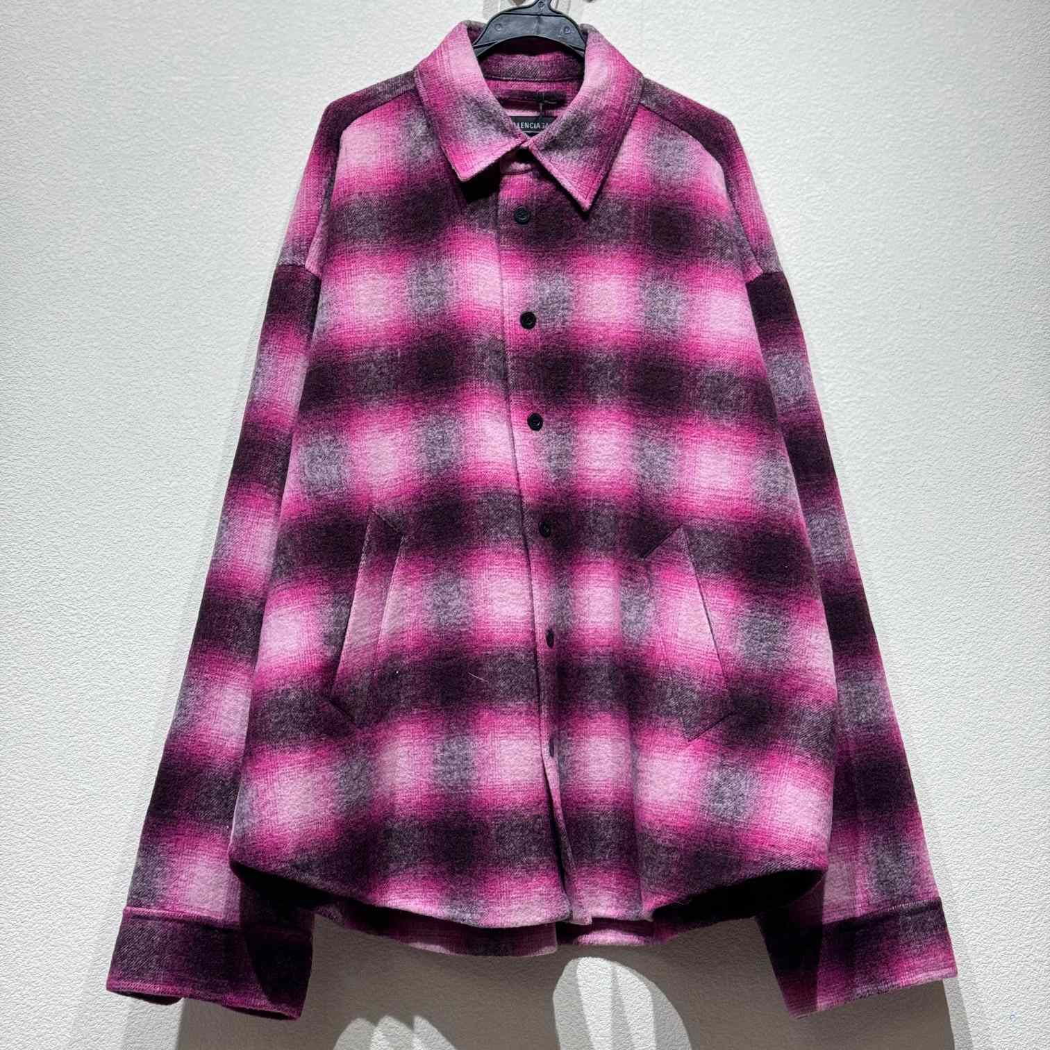 Balenciaga Padded Shirt In Pink And Black Check Flannel - PerfectKickZ