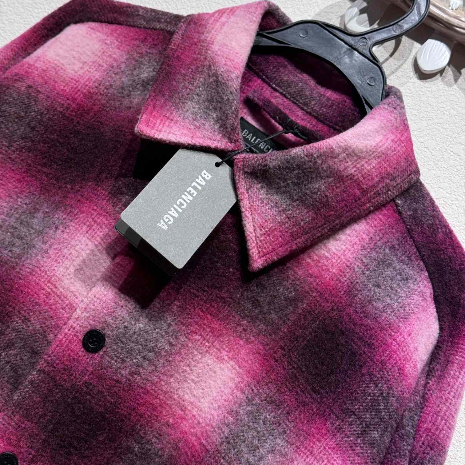 Balenciaga Padded Shirt In Pink And Black Check Flannel - PerfectKickZ