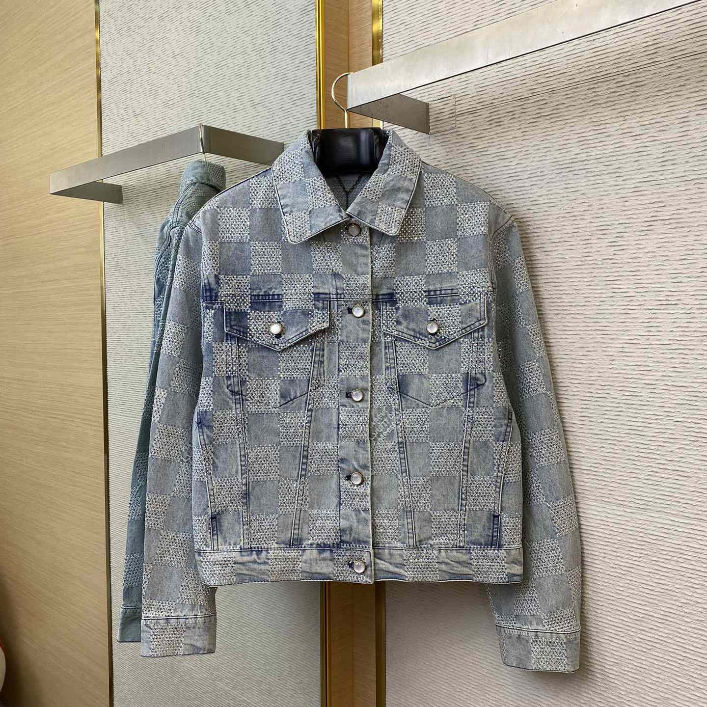 Louis Vuitton Damier Denim Jacket With Crystal - PerfectKickZ
