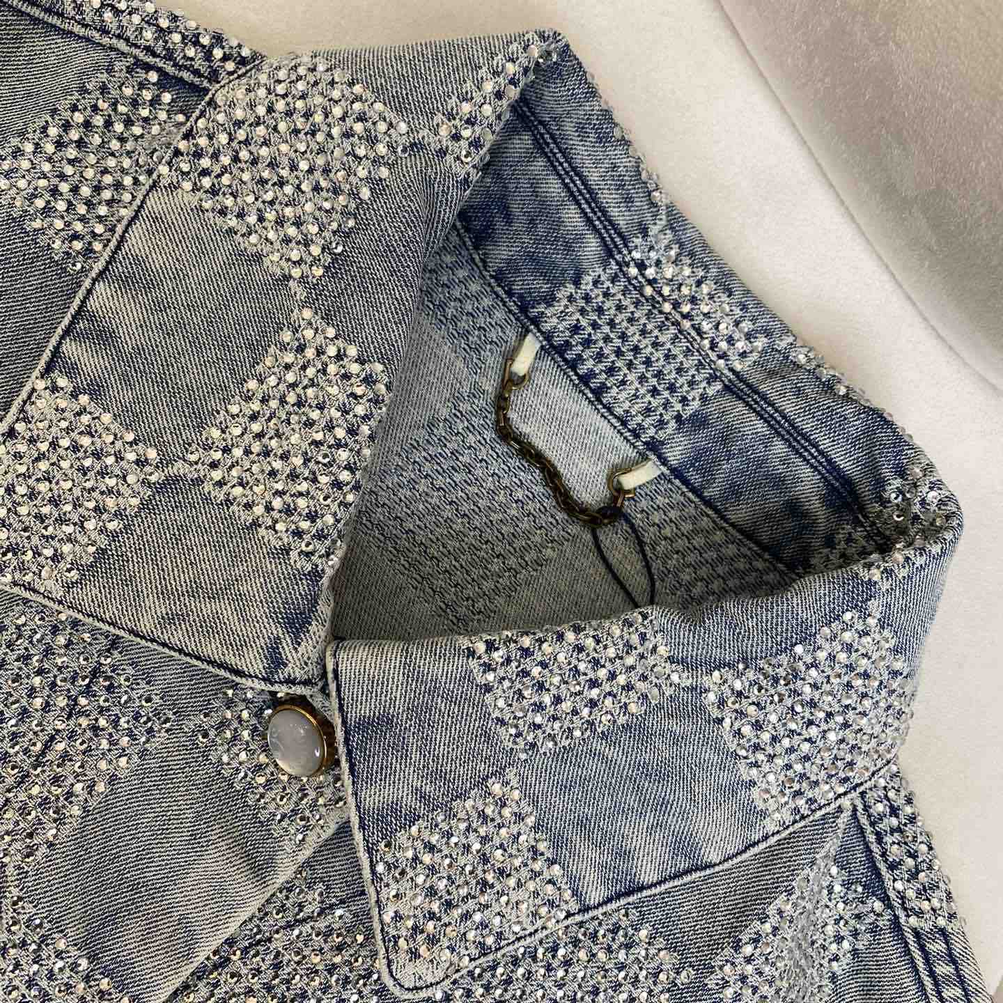 Louis Vuitton Damier Denim Jacket With Crystal - PerfectKickZ