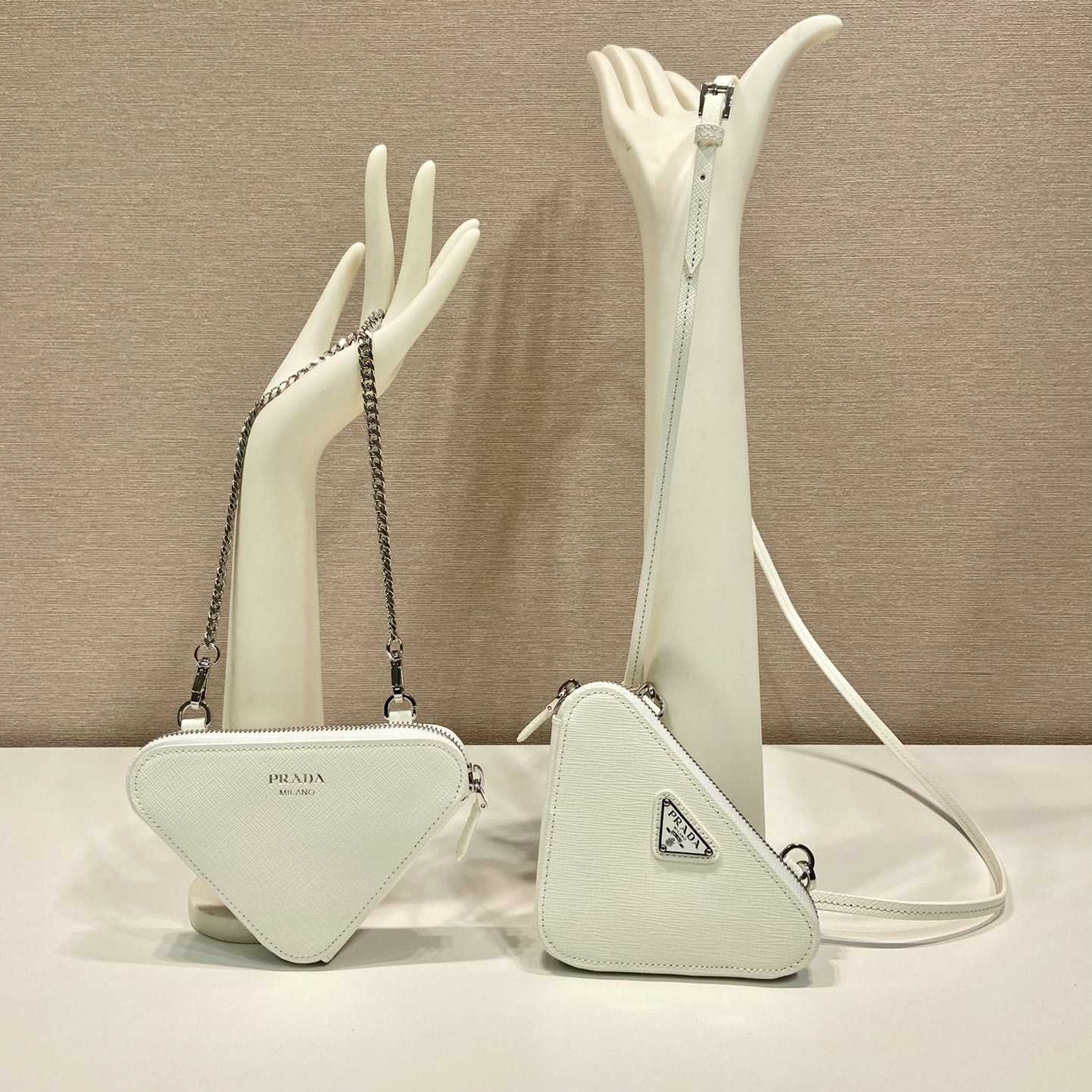 Prada Triangular Embellished Satin And Leather Mini-pouch - PerfectKickZ
