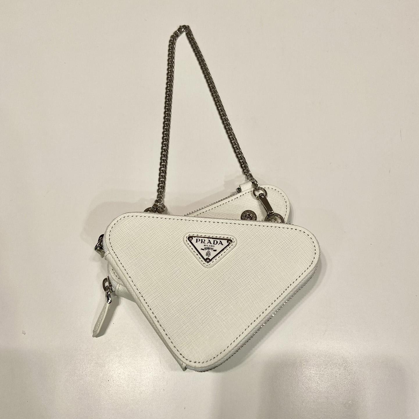 Prada Triangular Embellished Satin And Leather Mini-pouch - PerfectKickZ