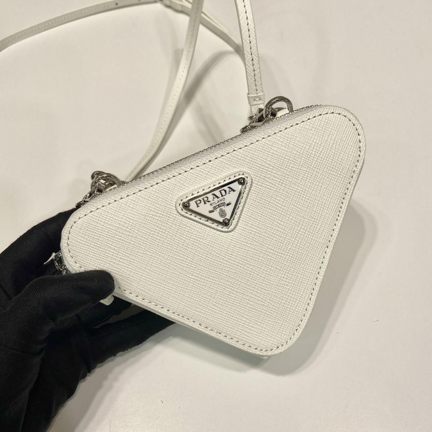 Prada Triangular Embellished Satin And Leather Mini-pouch - PerfectKickZ
