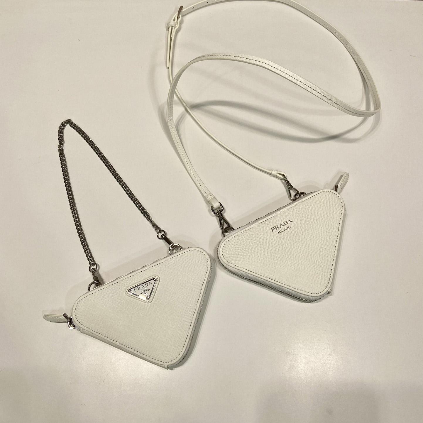 Prada Triangular Embellished Satin And Leather Mini-pouch - PerfectKickZ