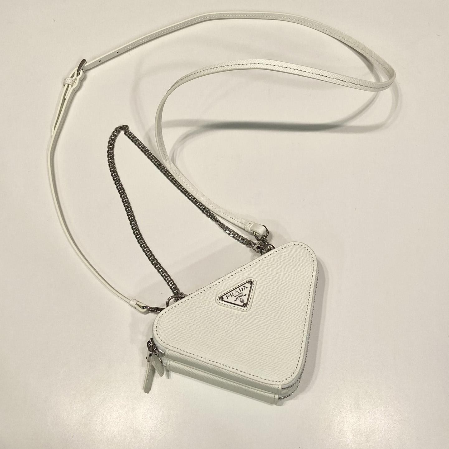 Prada Triangular Embellished Satin And Leather Mini-pouch - PerfectKickZ