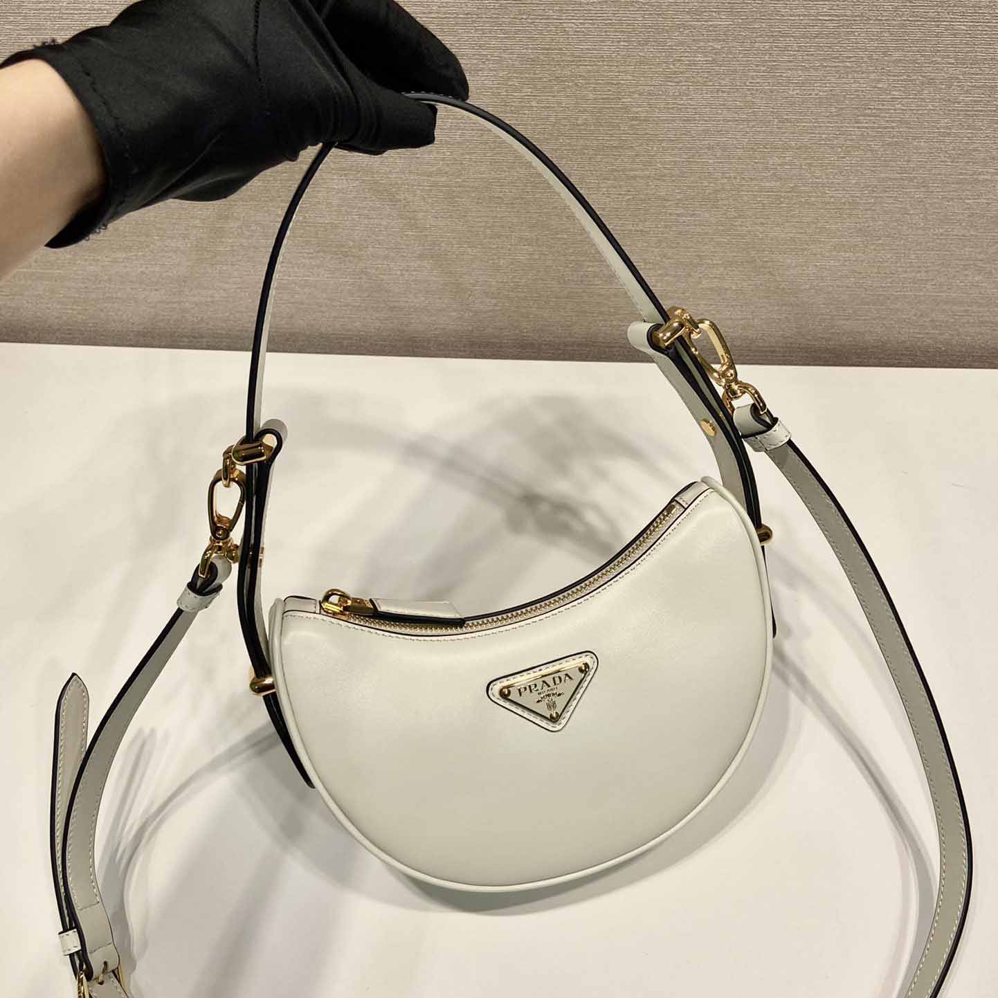 Prada Arqué Small Leather Shoulder Bag - PerfectKickZ