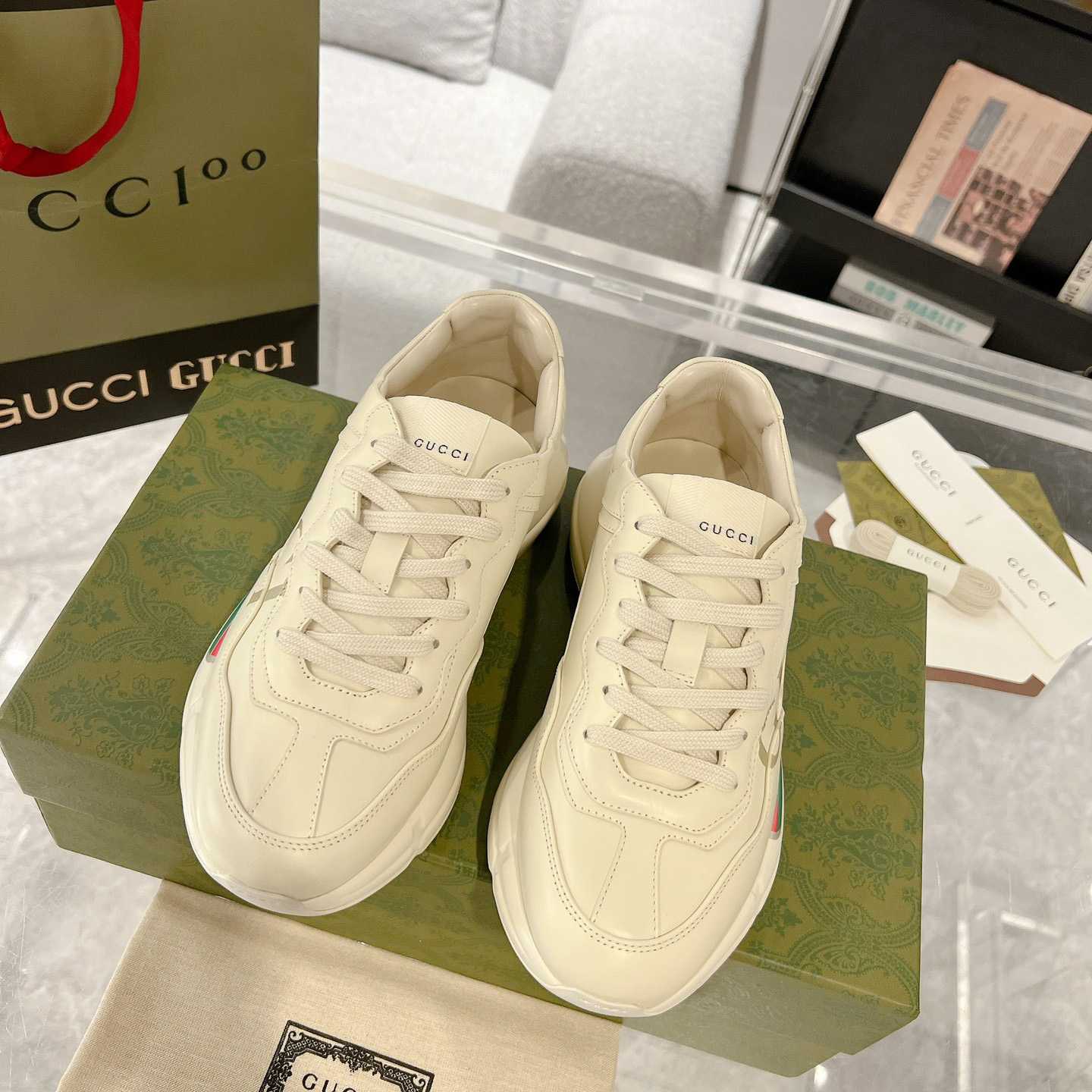 Gucci Rhyton Logo Ivory Leather Sneaker - PerfectKickZ