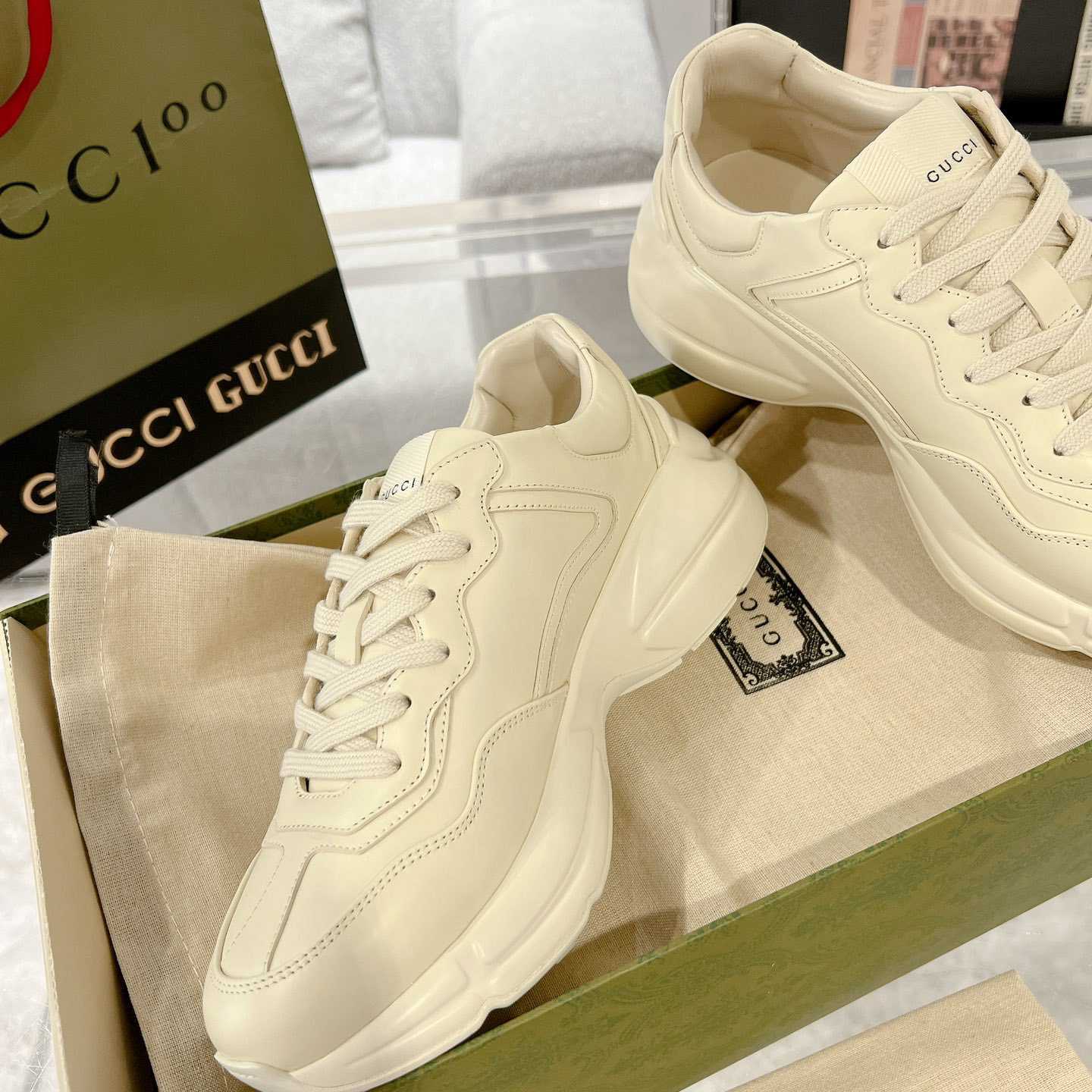 Gucci Rhyton Logo Ivory Leather Sneaker - PerfectKickZ