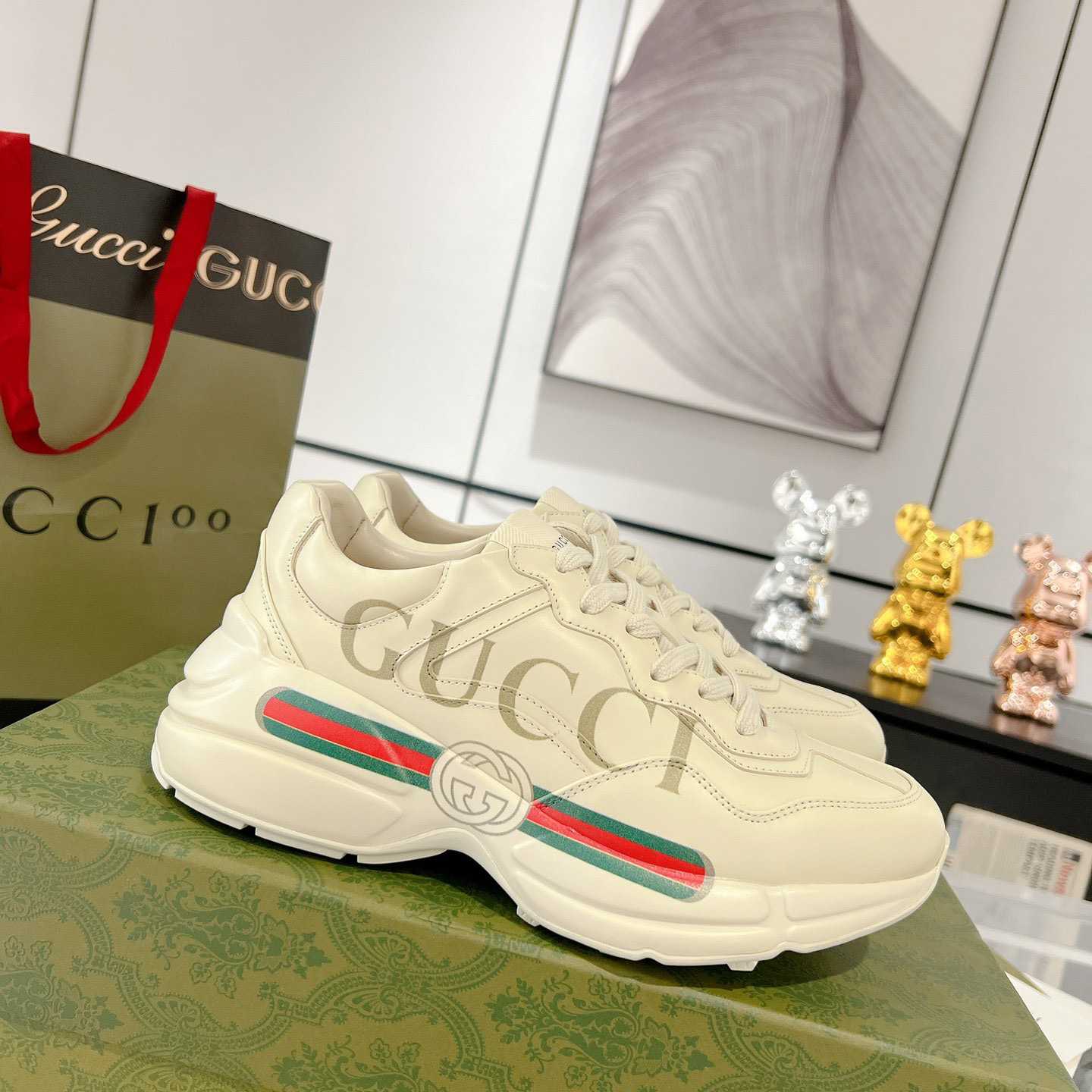 Gucci Rhyton Logo Ivory Leather Sneaker - PerfectKickZ