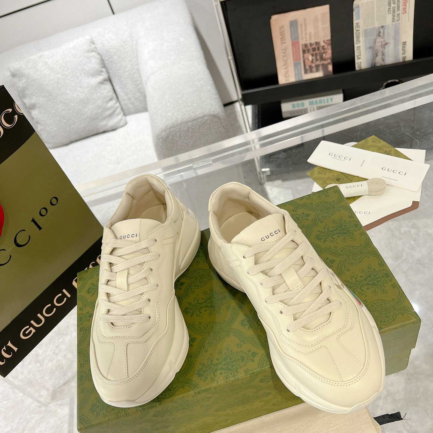 Gucci Rhyton Logo Ivory Leather Sneaker - PerfectKickZ