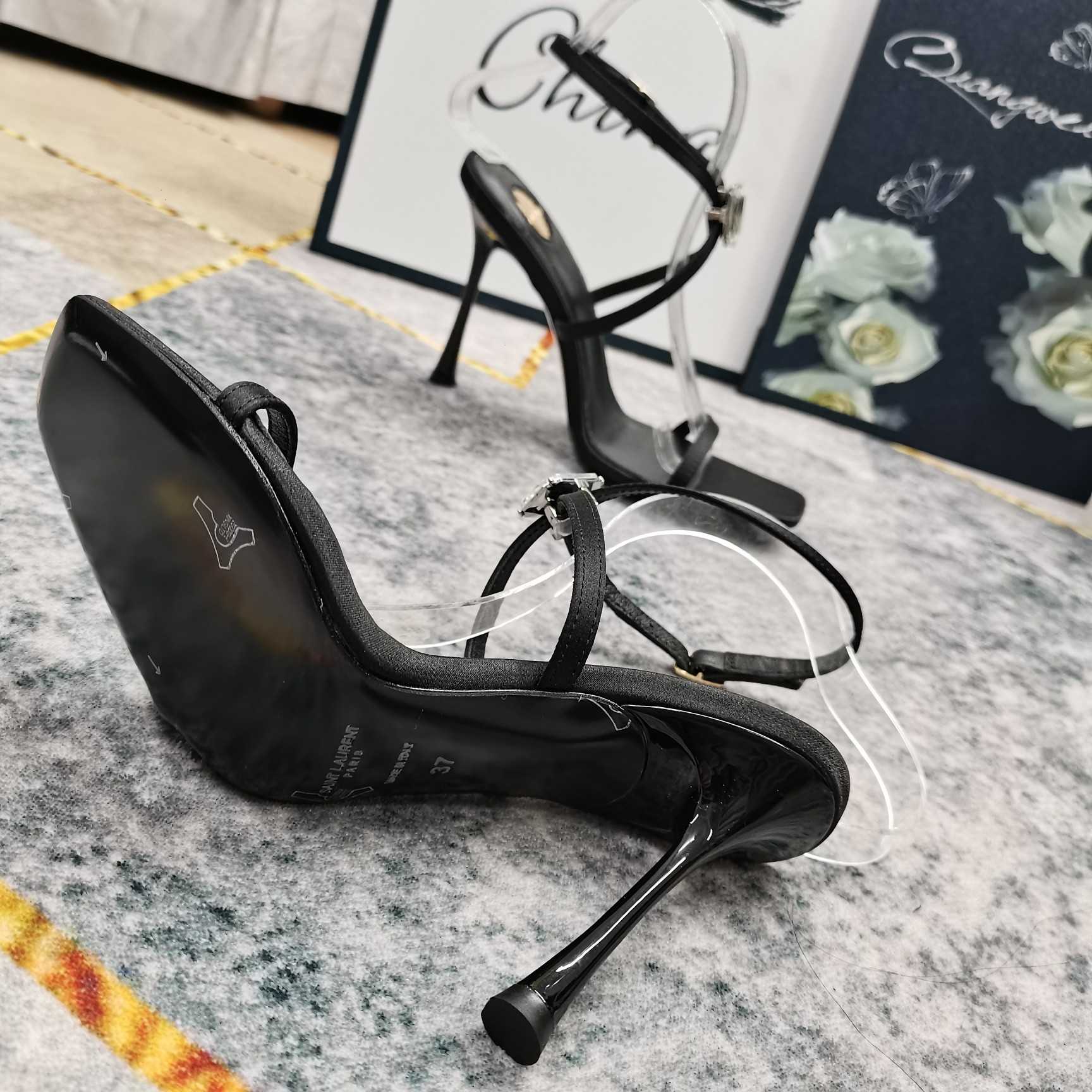 Saint Laurent Harlow Sandals In Satin Crepe And Crystals - PerfectKickZ