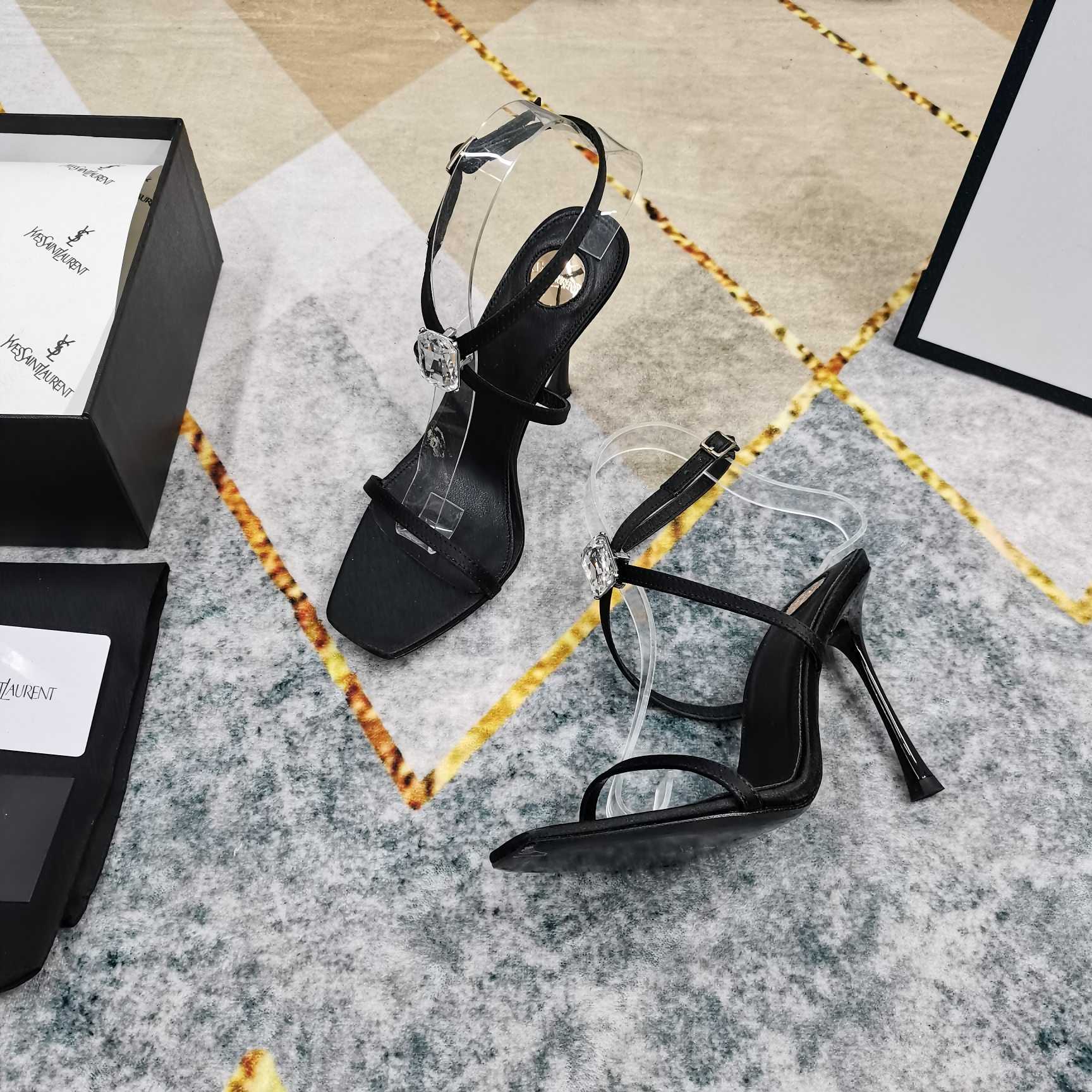 Saint Laurent Harlow Sandals In Satin Crepe And Crystals - PerfectKickZ