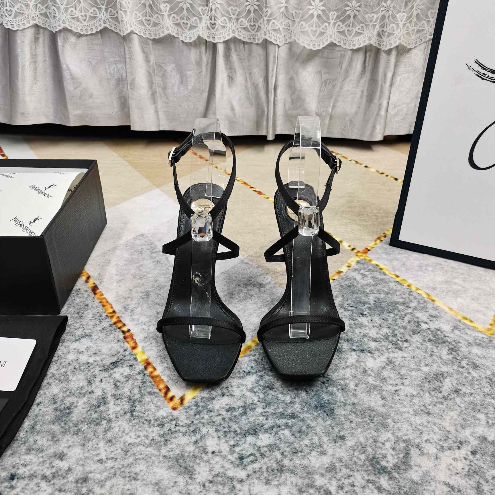 Saint Laurent Harlow Sandals In Satin Crepe And Crystals - PerfectKickZ