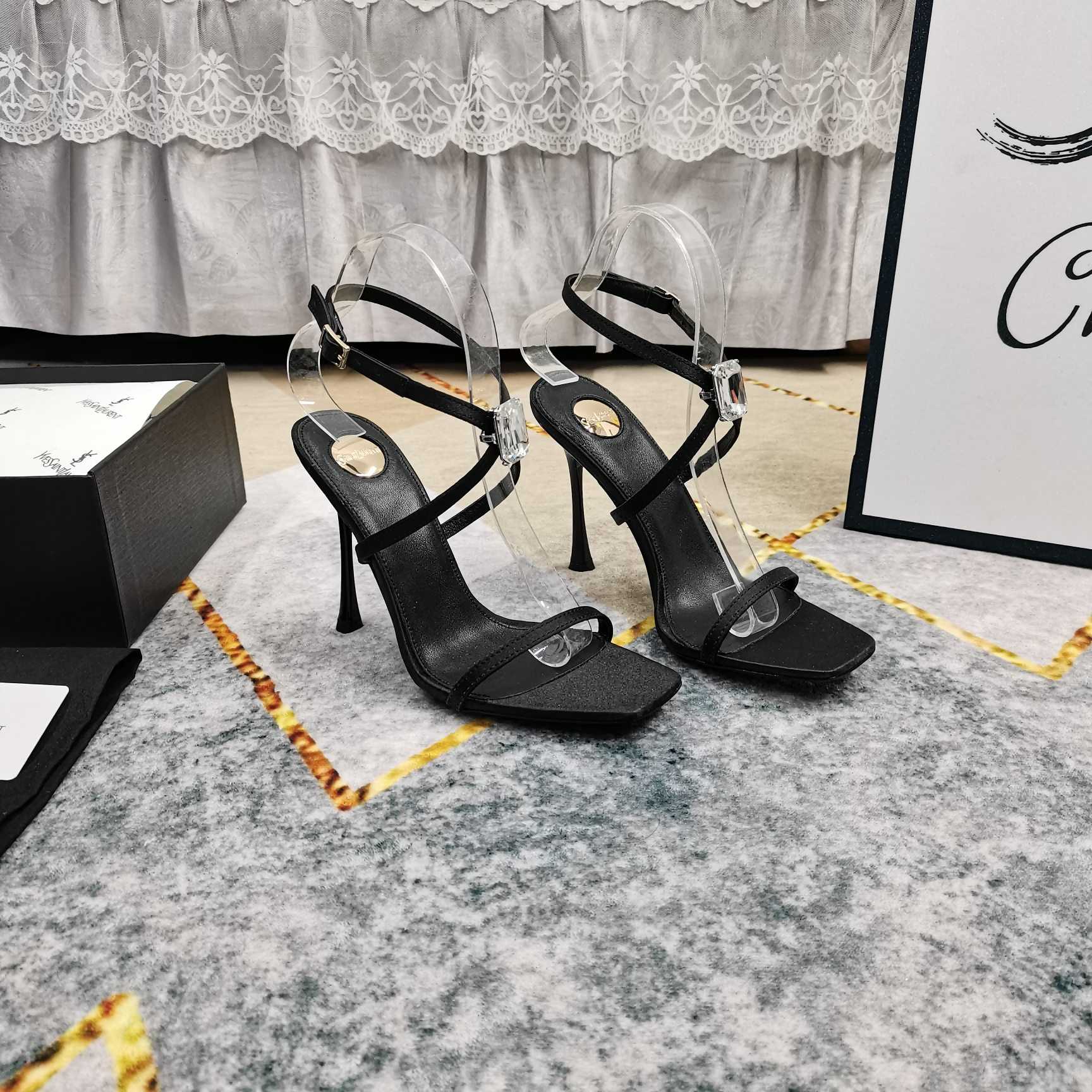 Saint Laurent Harlow Sandals In Satin Crepe And Crystals - PerfectKickZ