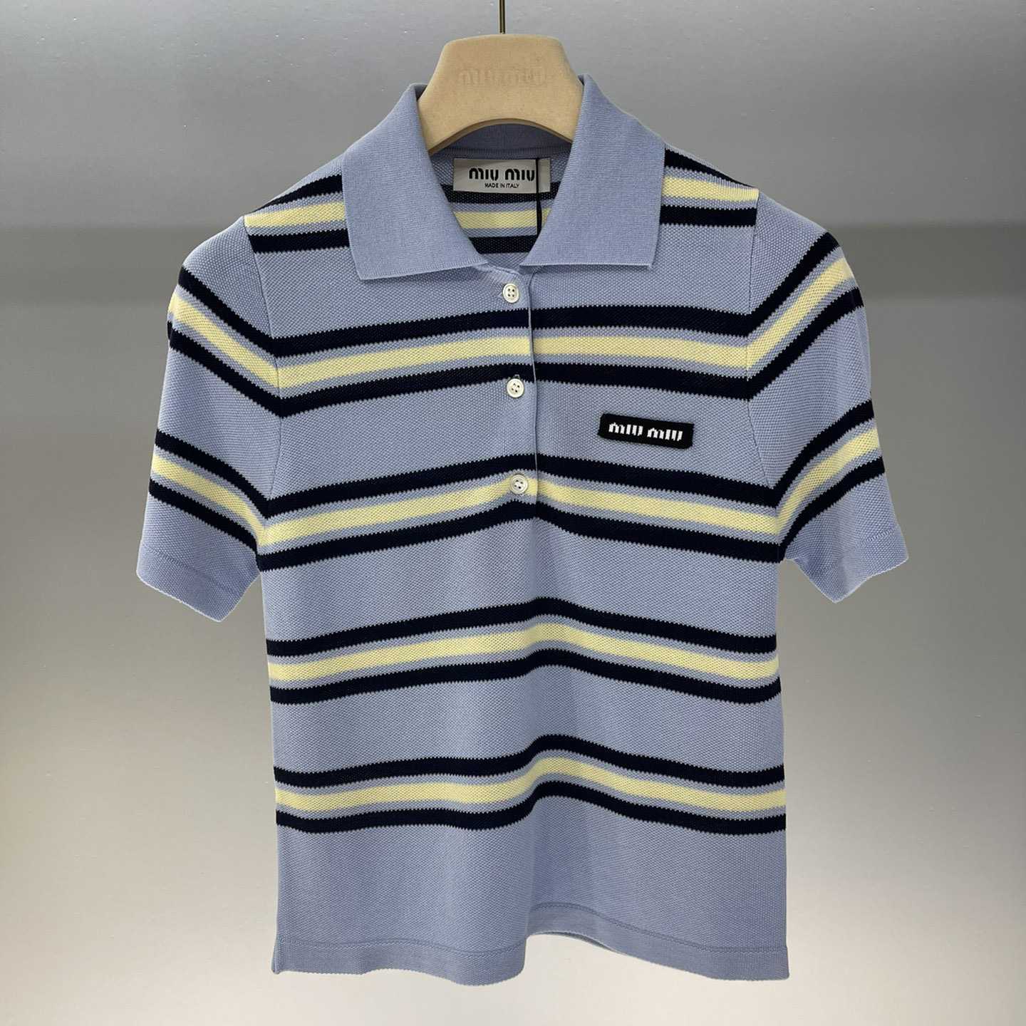 Miu Miu Striped Knitted Cotton Polo Shirt - PerfectKickZ