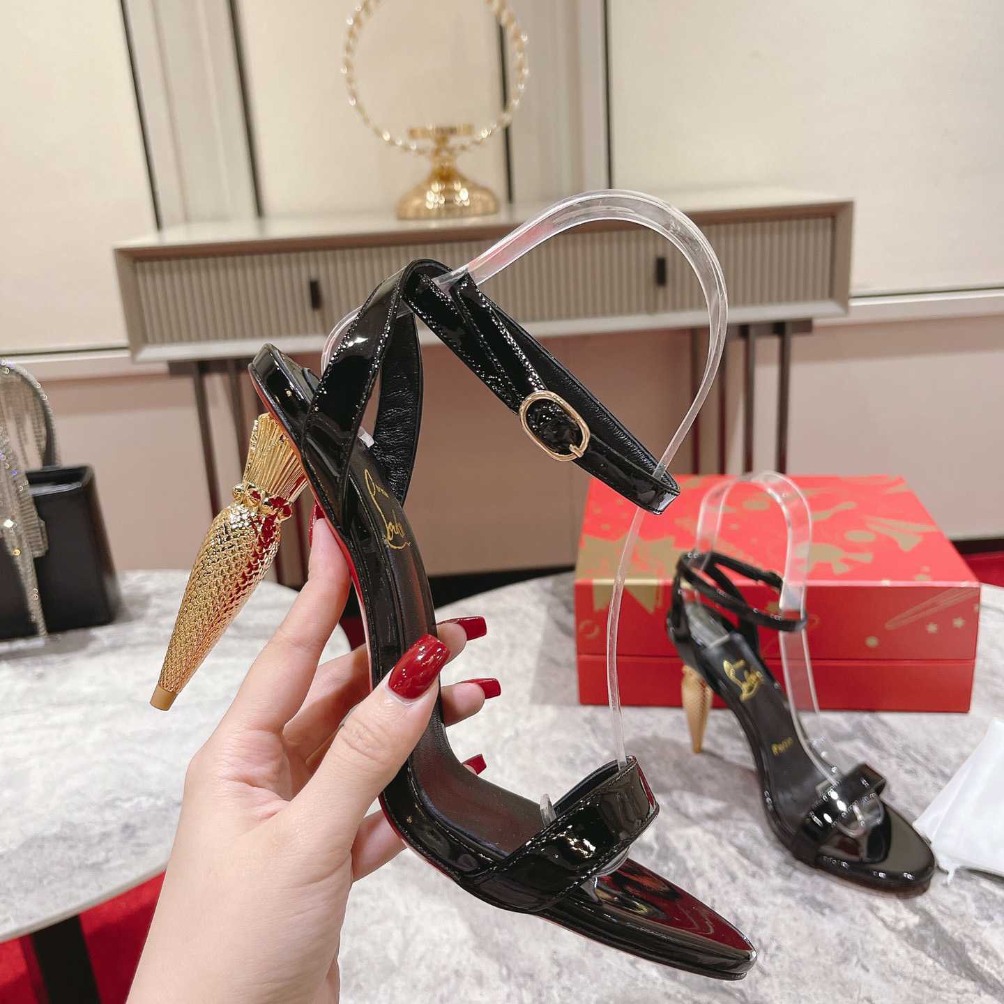 Christian Louboutin Patent Galva Lipqueen 100 Sandals - PerfectKickZ
