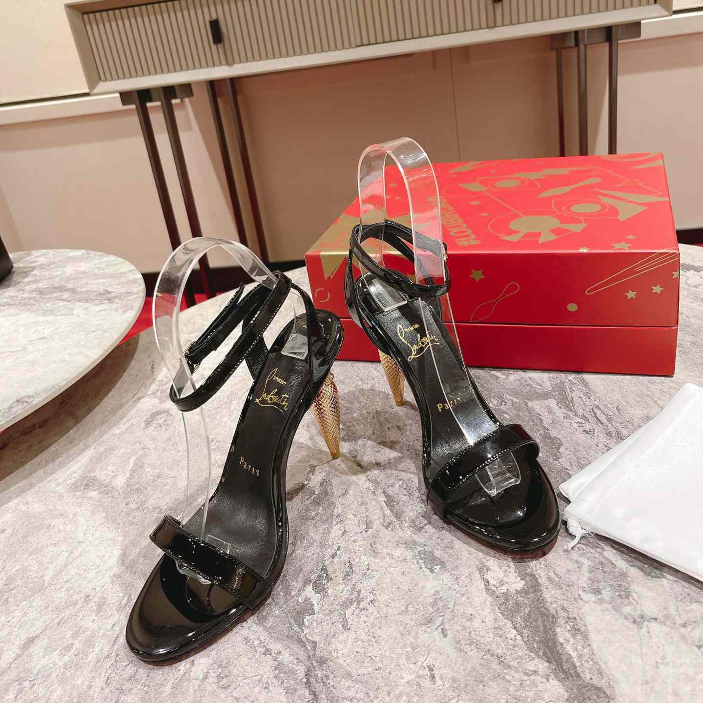 Christian Louboutin Patent Galva Lipqueen 100 Sandals - PerfectKickZ