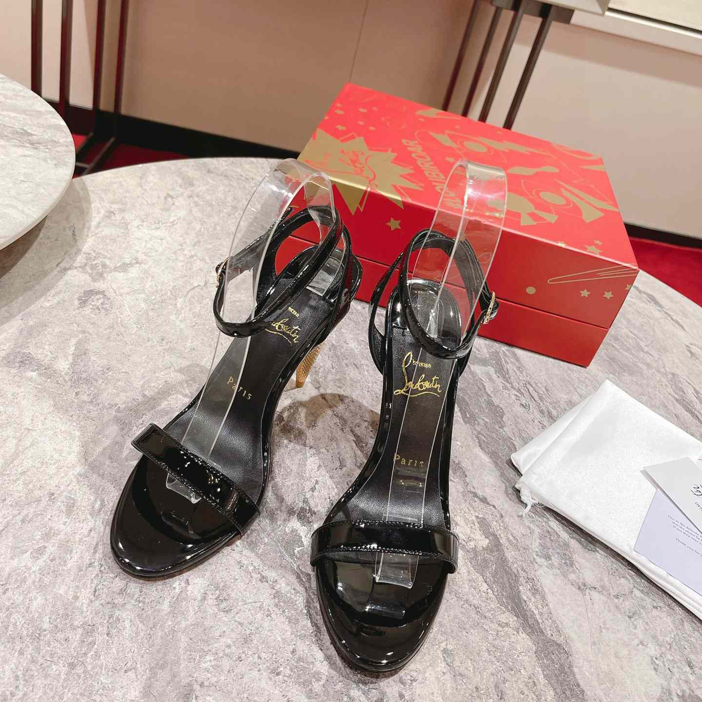 Christian Louboutin Patent Galva Lipqueen 100 Sandals - PerfectKickZ