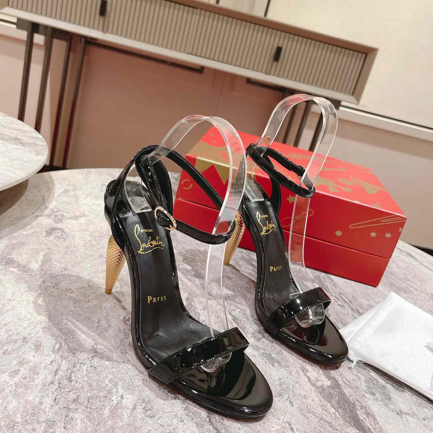 Christian Louboutin Patent Galva Lipqueen 100 Sandals - PerfectKickZ