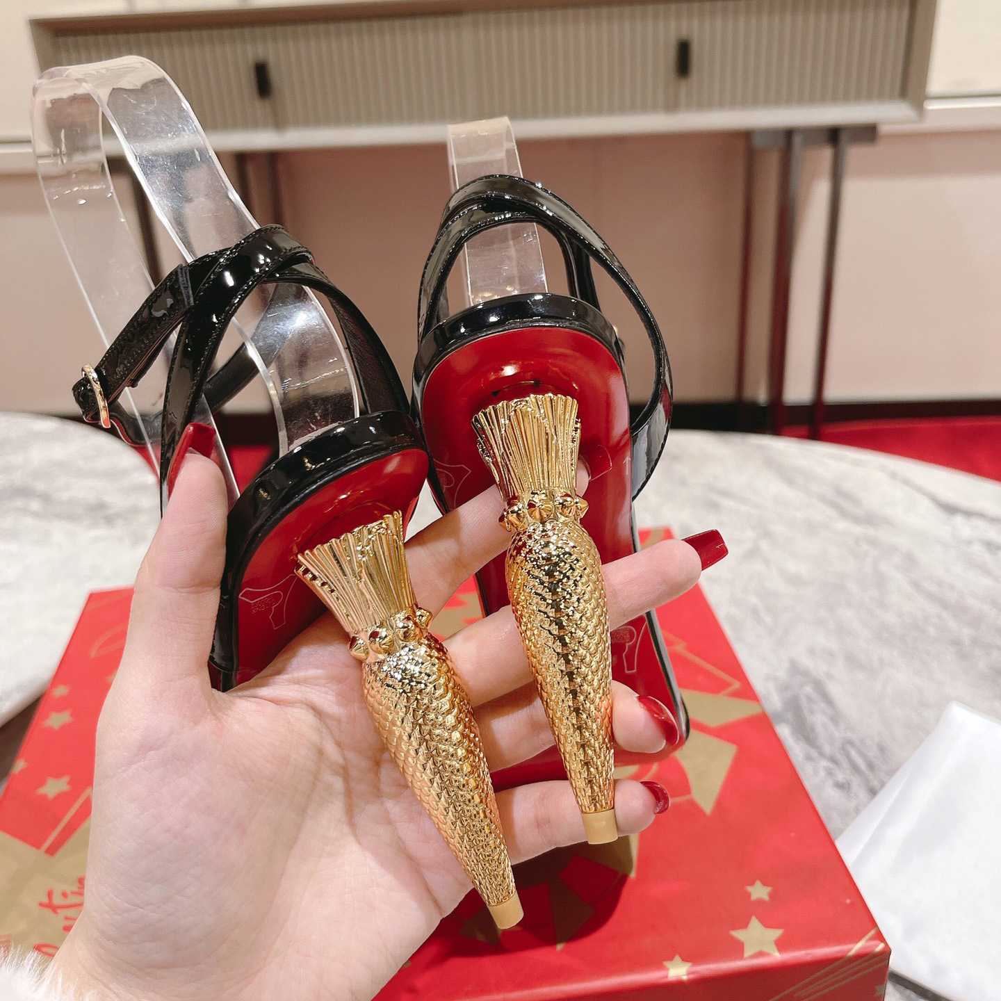 Christian Louboutin Patent Galva Lipqueen 100 Sandals - PerfectKickZ