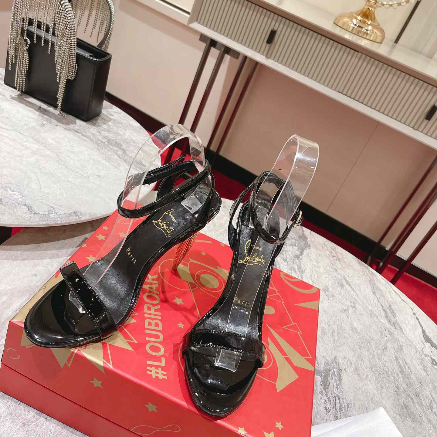 Christian Louboutin Patent Galva Lipqueen 100 Sandals - PerfectKickZ