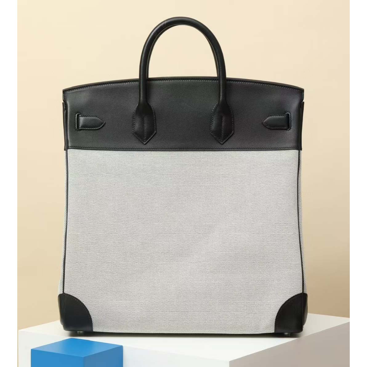 Hermès 40cm HAC Black Toile/Swift Leather Palladium Hardware - PerfectKickZ