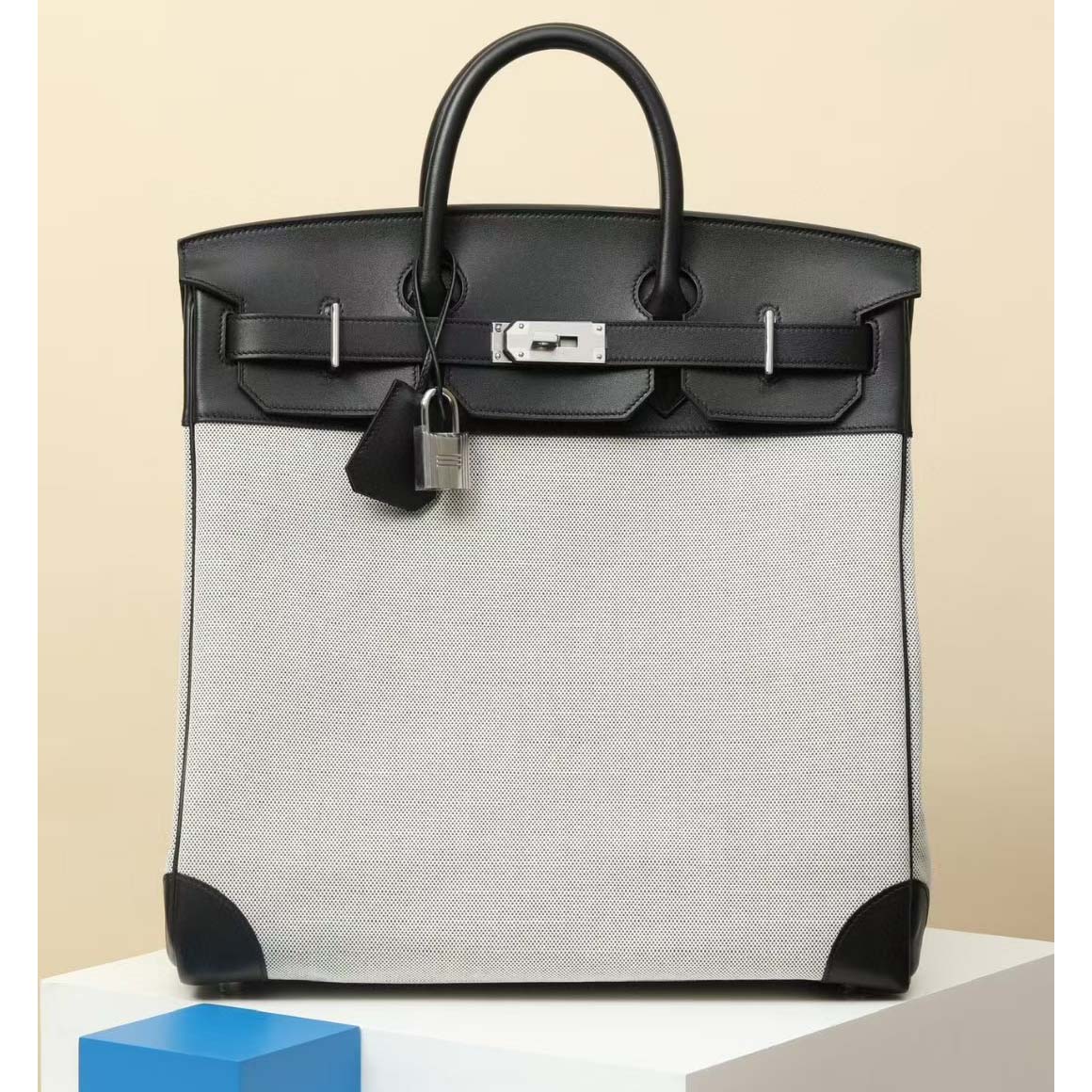 Hermès 40cm HAC Black Toile/Swift Leather Palladium Hardware - PerfectKickZ