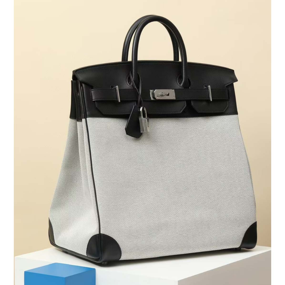 Hermès 40cm HAC Black Toile/Swift Leather Palladium Hardware - 