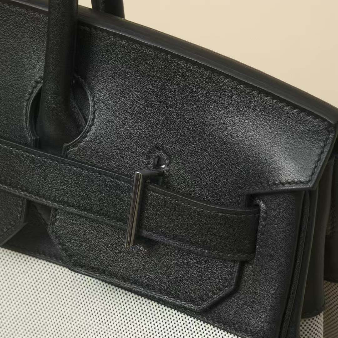 Hermès 40cm HAC Black Toile/Swift Leather Palladium Hardware - 