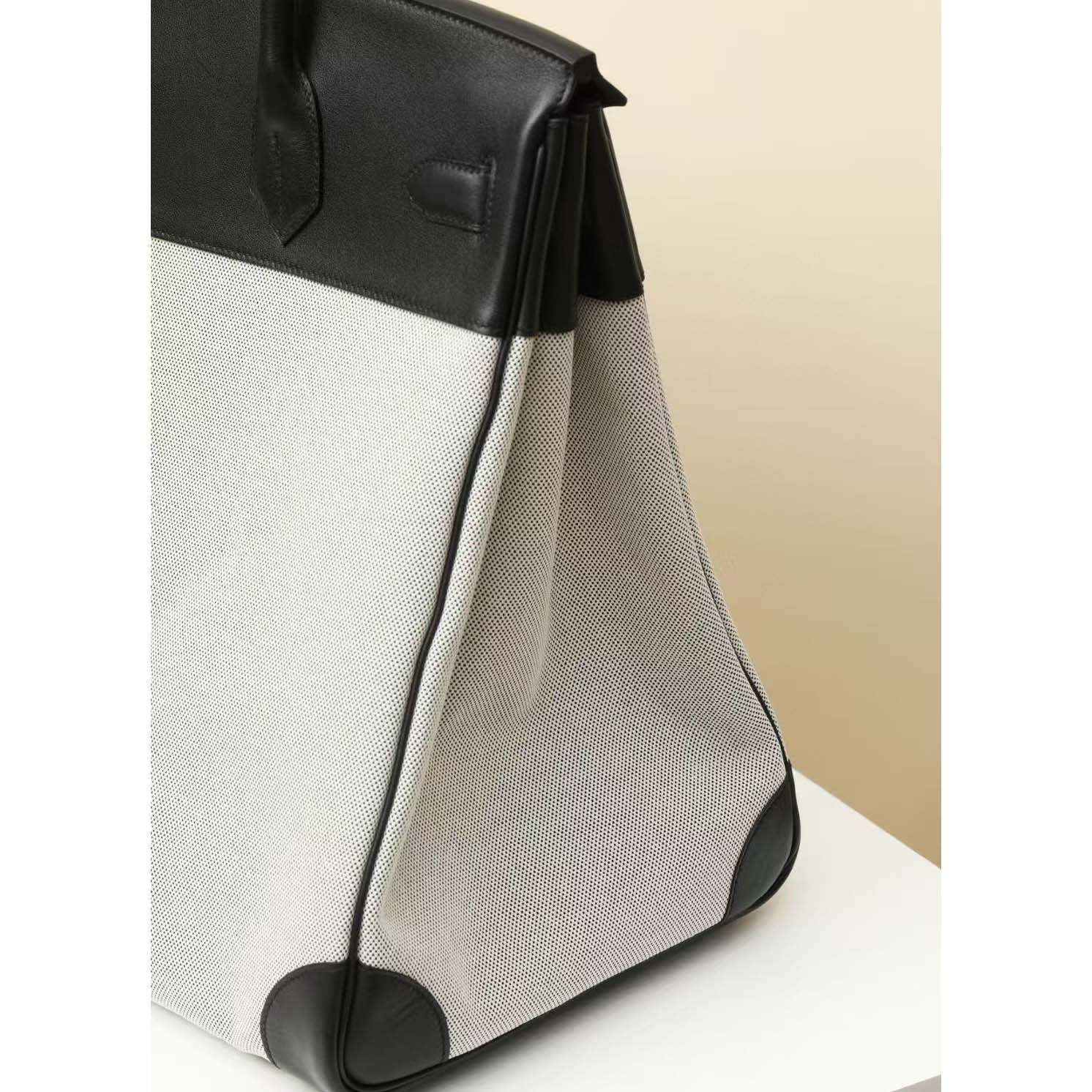 Hermès 40cm HAC Black Toile/Swift Leather Palladium Hardware - 