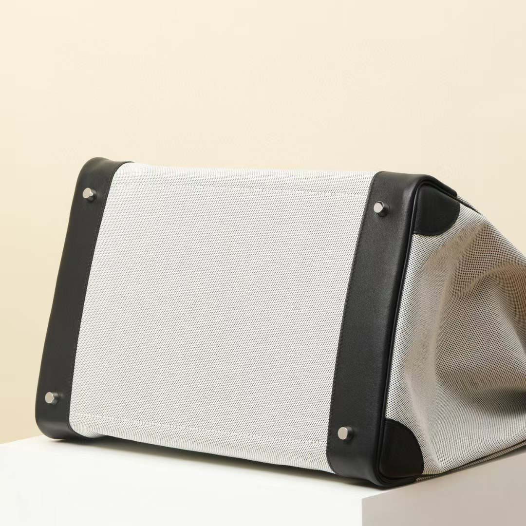 Hermès 40cm HAC Black Toile/Swift Leather Palladium Hardware - 
