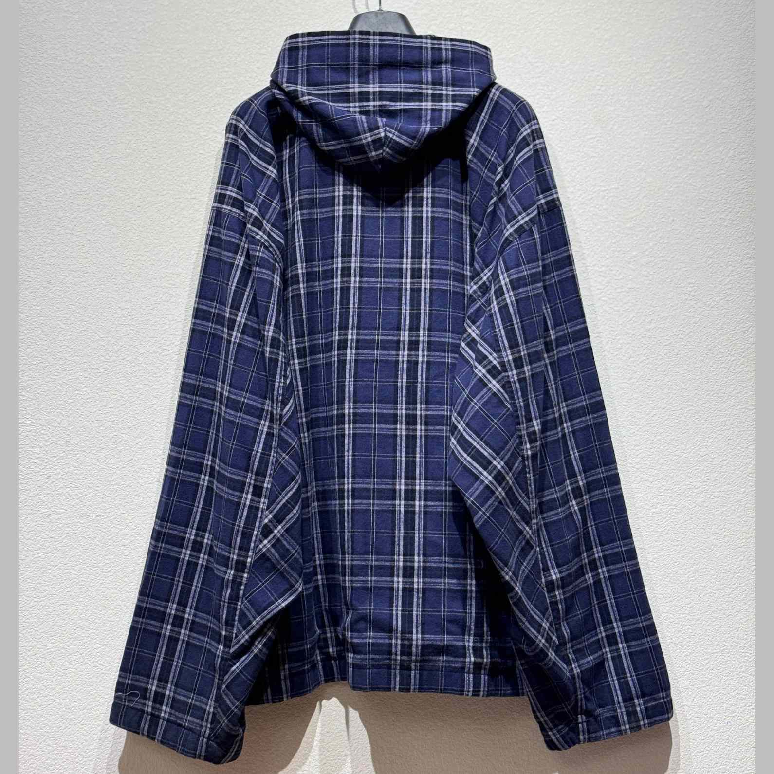 Balenciaga BB Center Logo Blue Check Hood Jacket - PerfectKickZ
