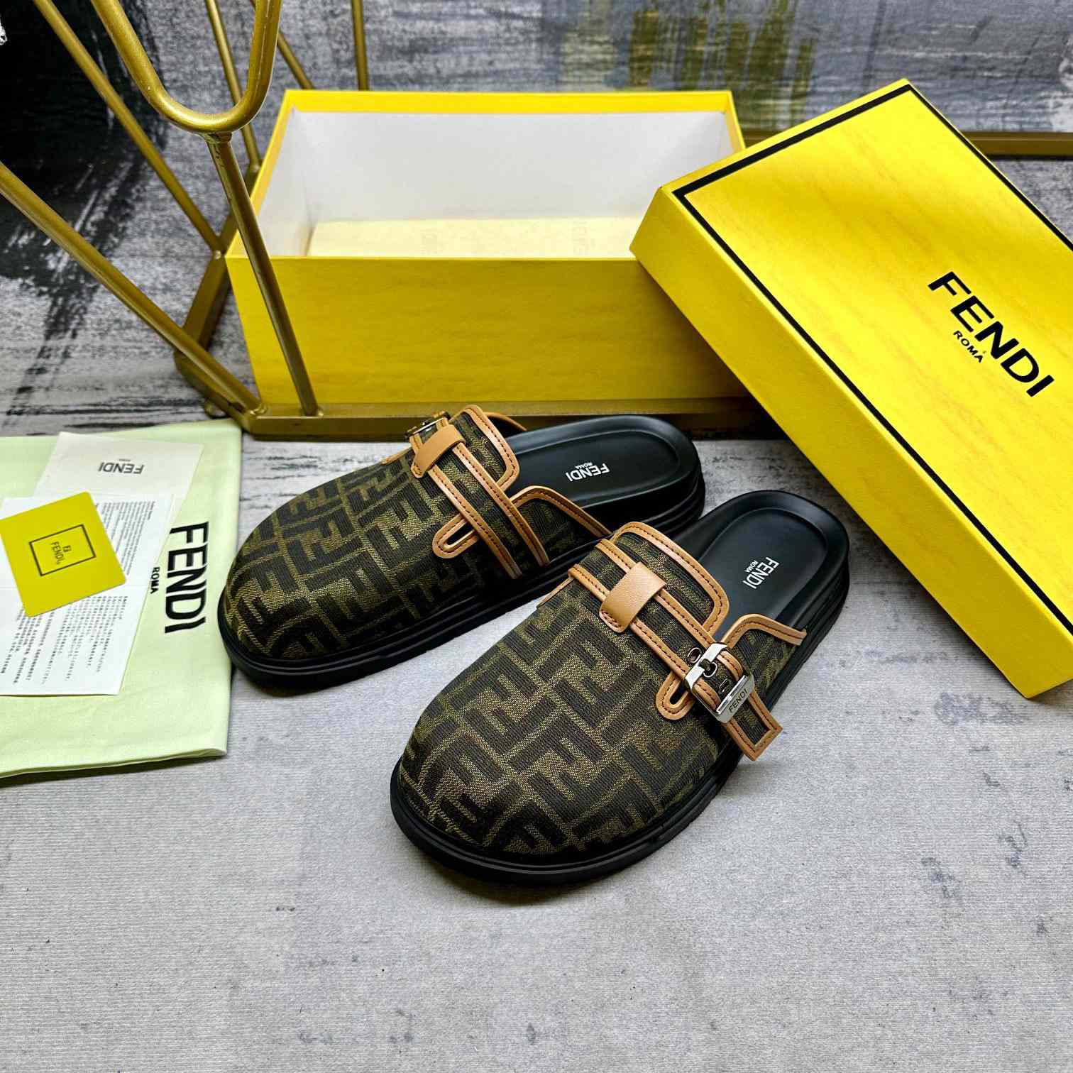 Fendi Feel Brown FF Jacquard Sandals - PerfectKickZ