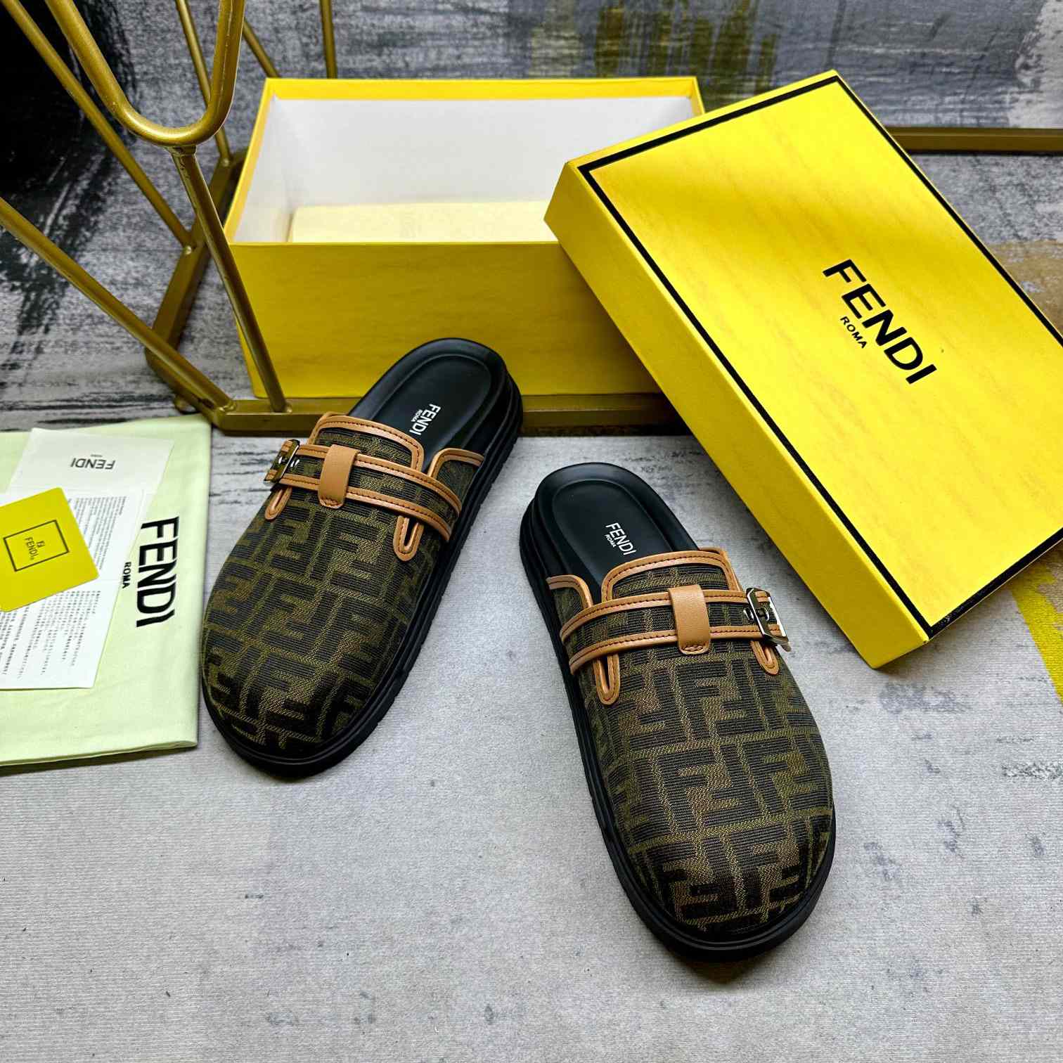 Fendi Feel Brown FF Jacquard Sandals - PerfectKickZ