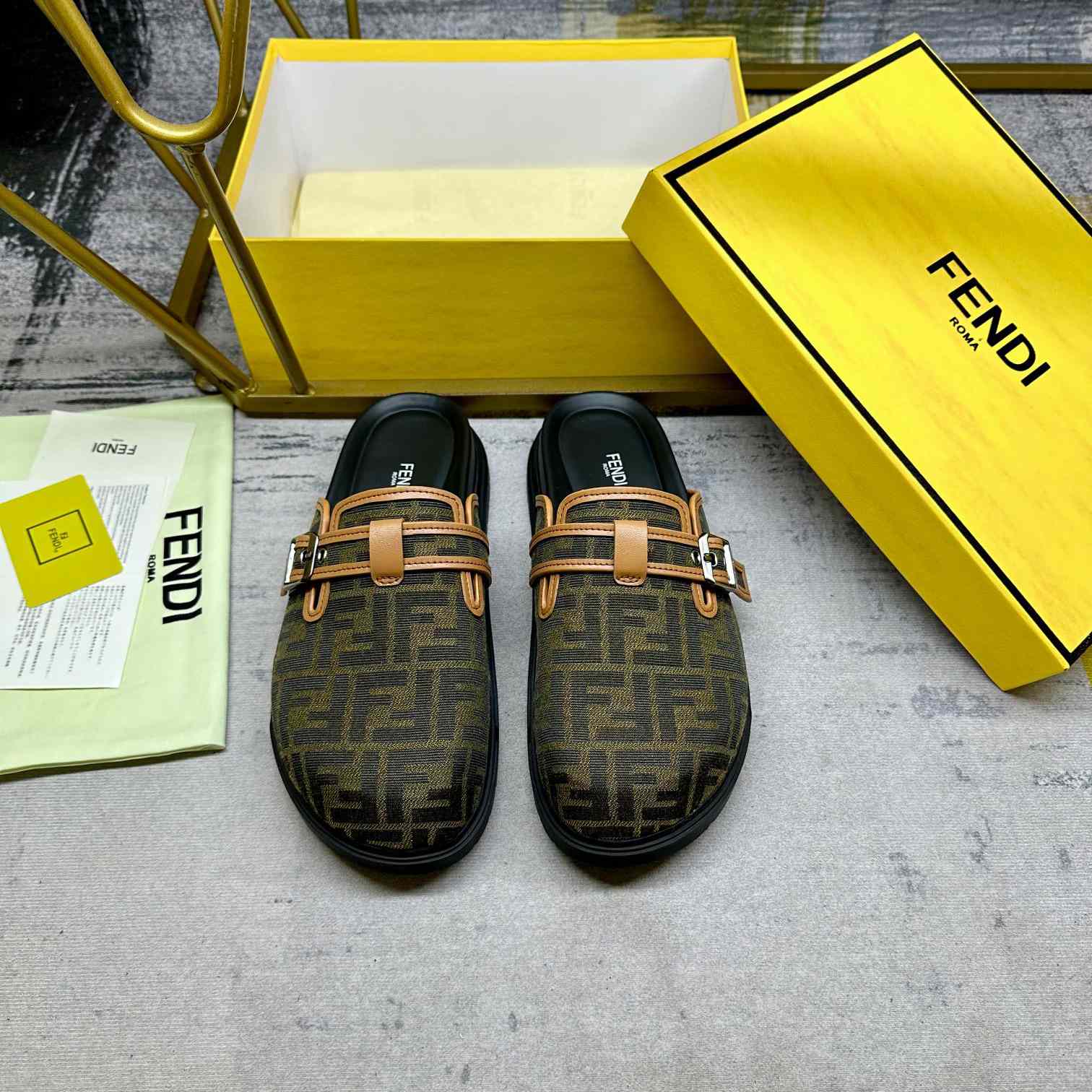 Fendi Feel Brown FF Jacquard Sandals - PerfectKickZ
