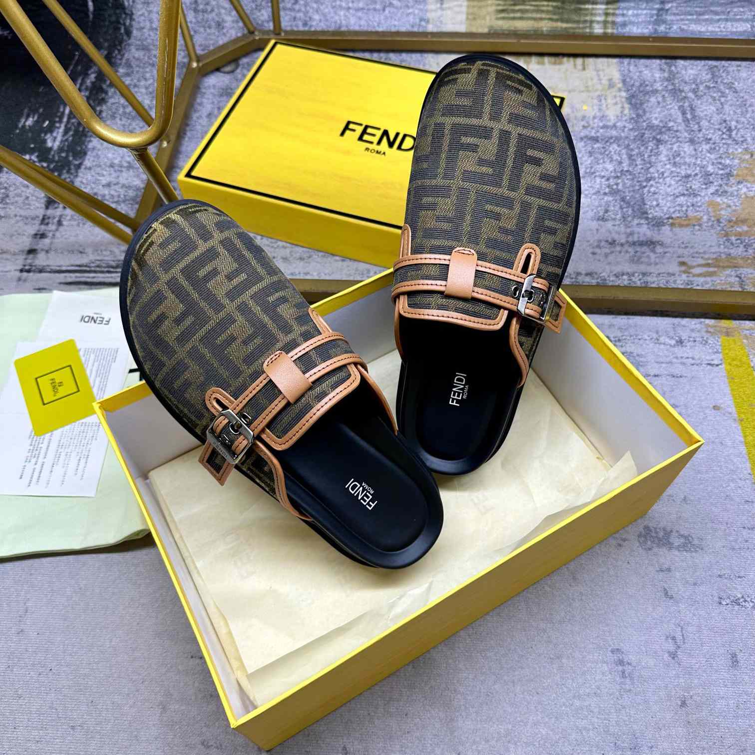 Fendi Feel Brown FF Jacquard Sandals - PerfectKickZ