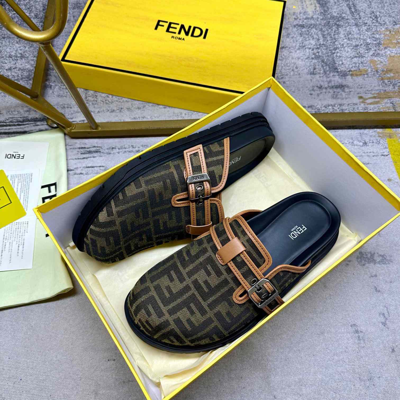 Fendi Feel Brown FF Jacquard Sandals - PerfectKickZ