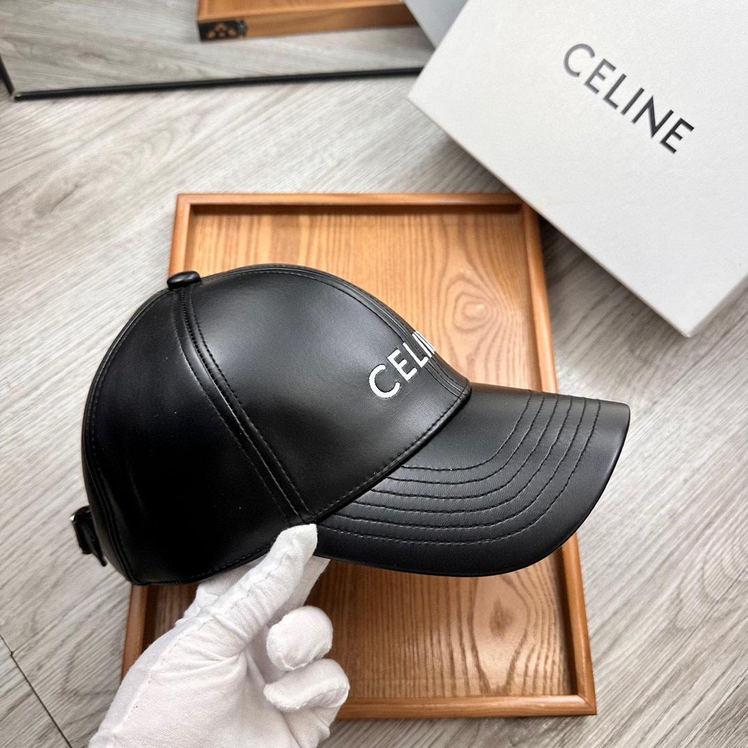 Celine Black Leather Baseball Cap - PerfectKickZ