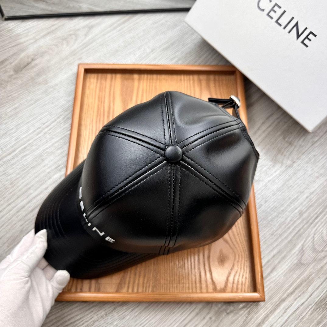 Celine Black Leather Baseball Cap - PerfectKickZ