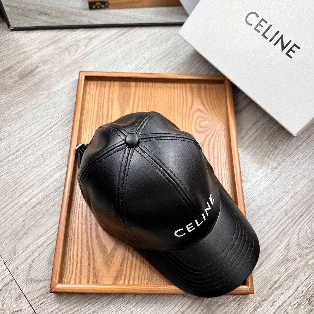 Celine Black Leather Baseball Cap - PerfectKickZ