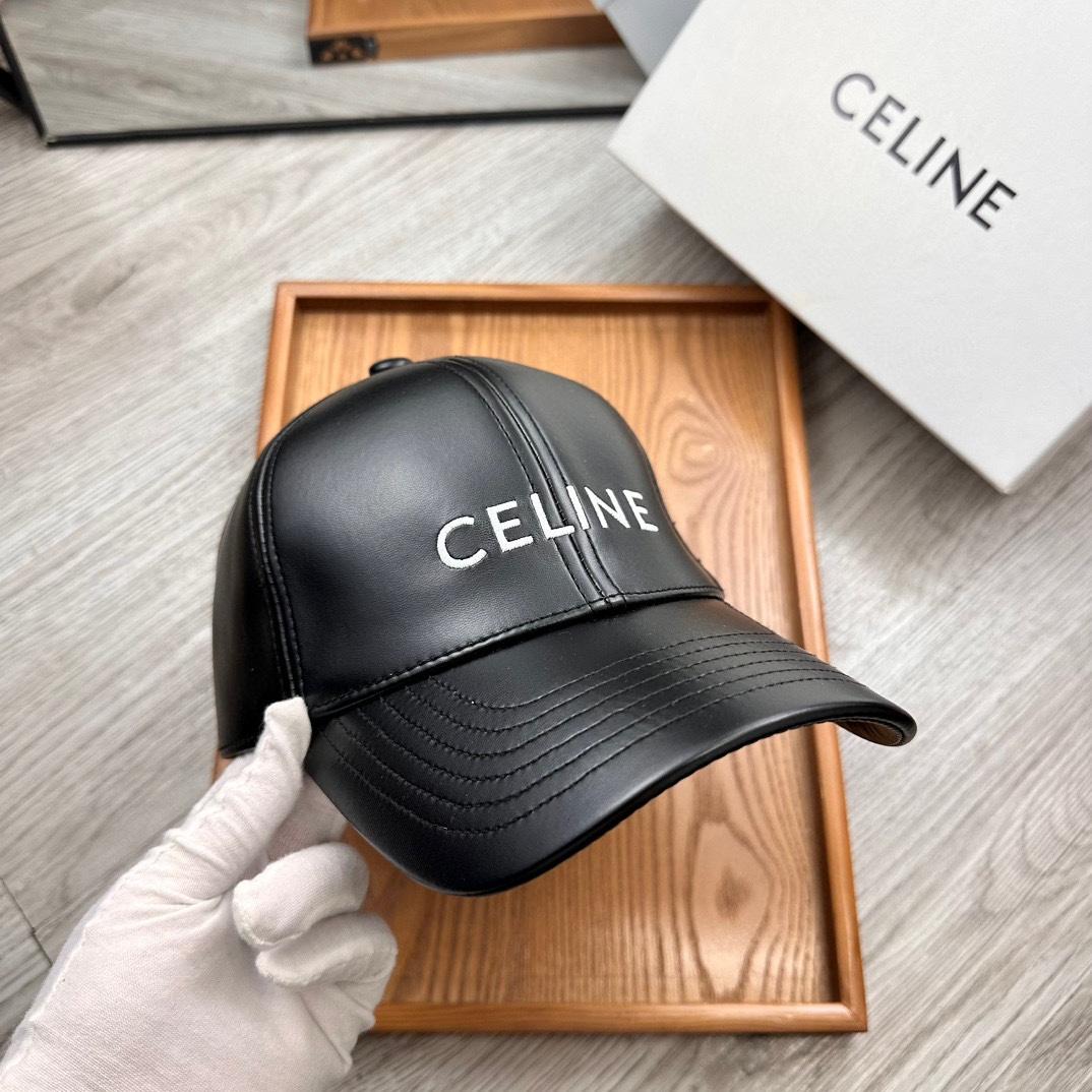 Celine Black Leather Baseball Cap - PerfectKickZ