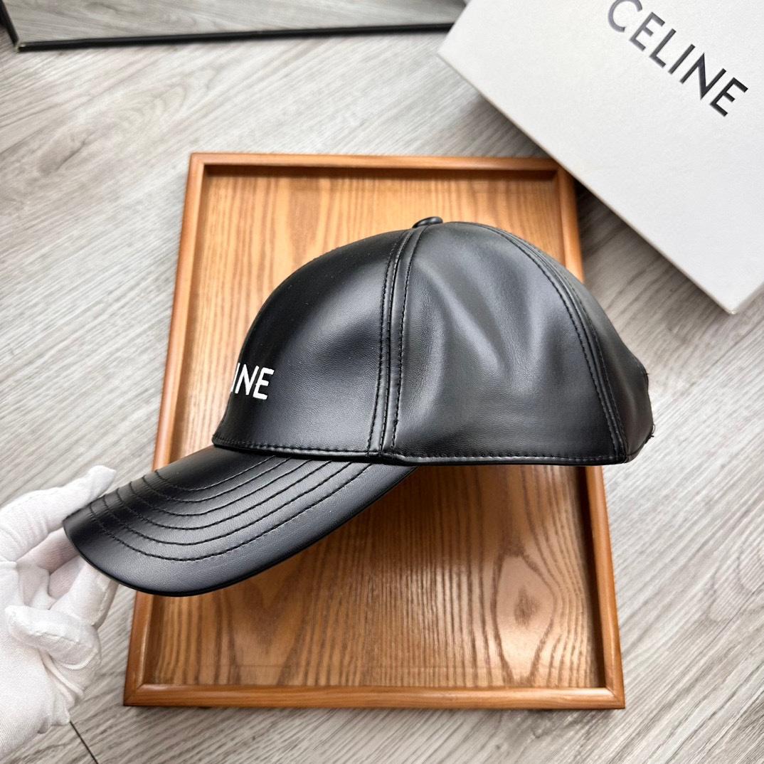 Celine Black Leather Baseball Cap - PerfectKickZ