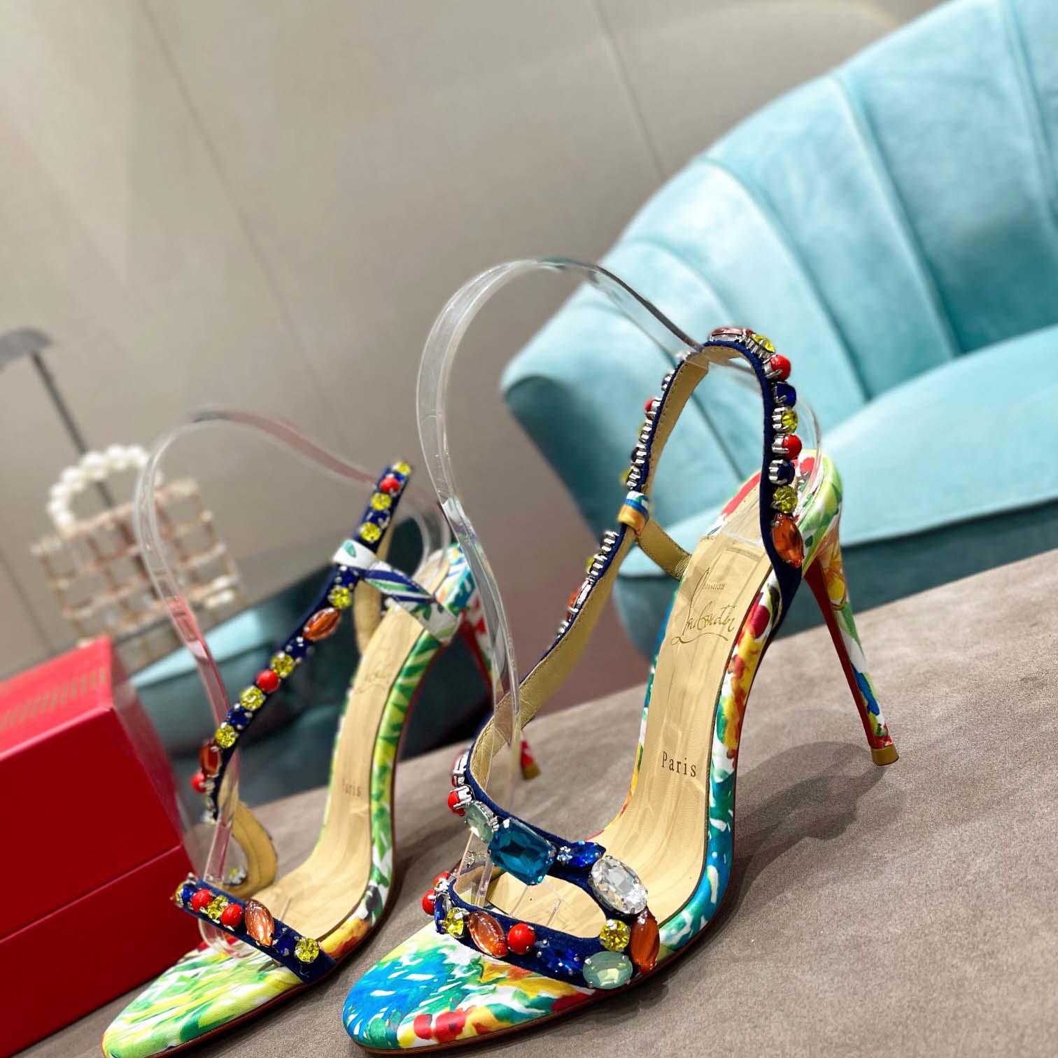 Christian Louboutin Satin Floral Print Slingback Sandals  10cm - PerfectKickZ