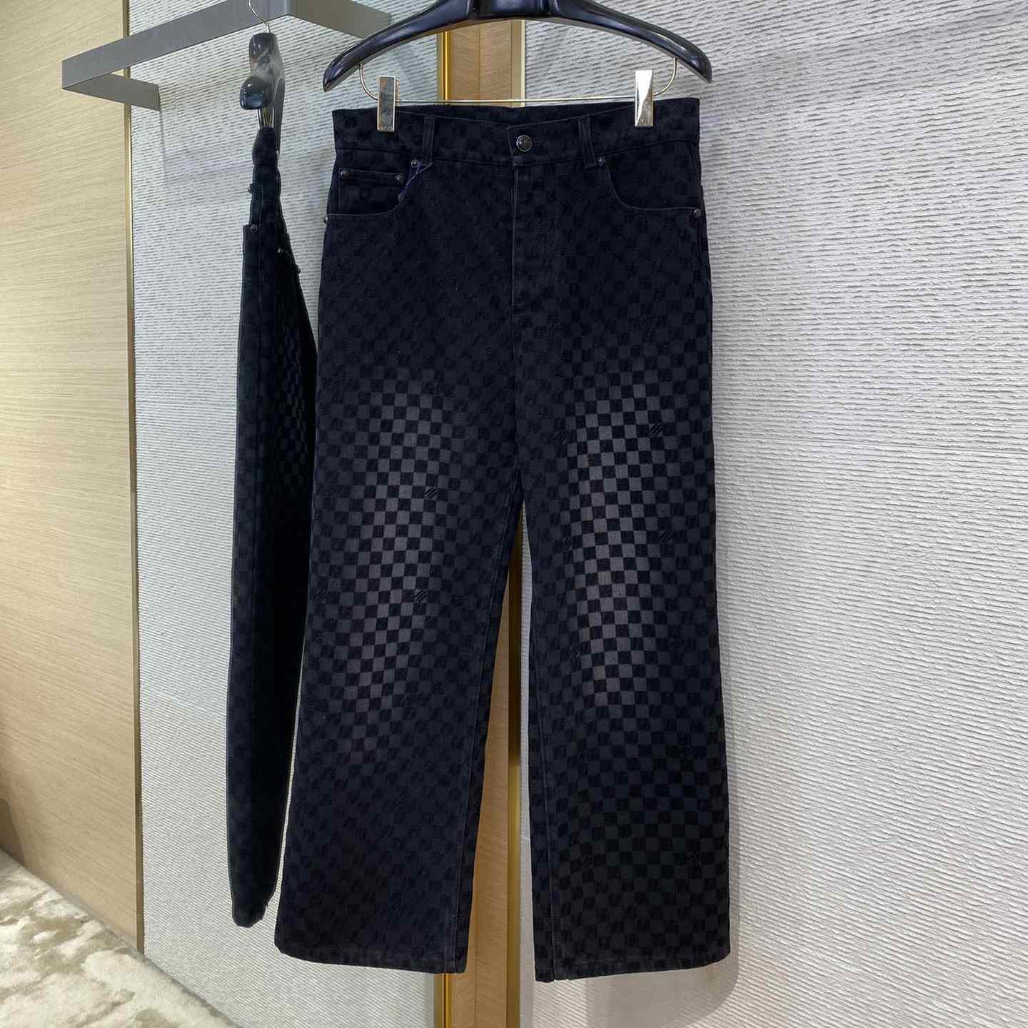 Louis Vuitton Flocked Damier Denim Wide-Leg Pants   1AHBKQ - PerfectKickZ